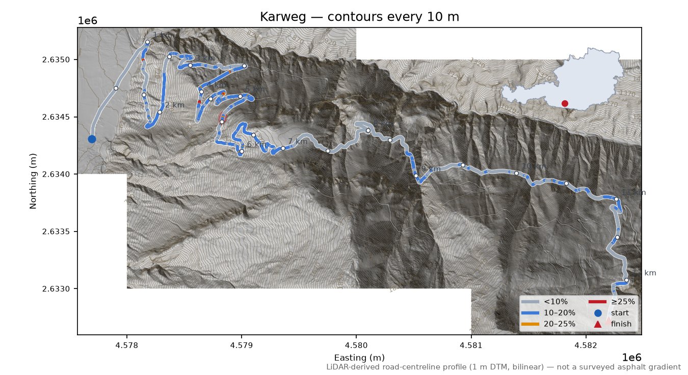 Karweg LiDAR hillshade map with contours