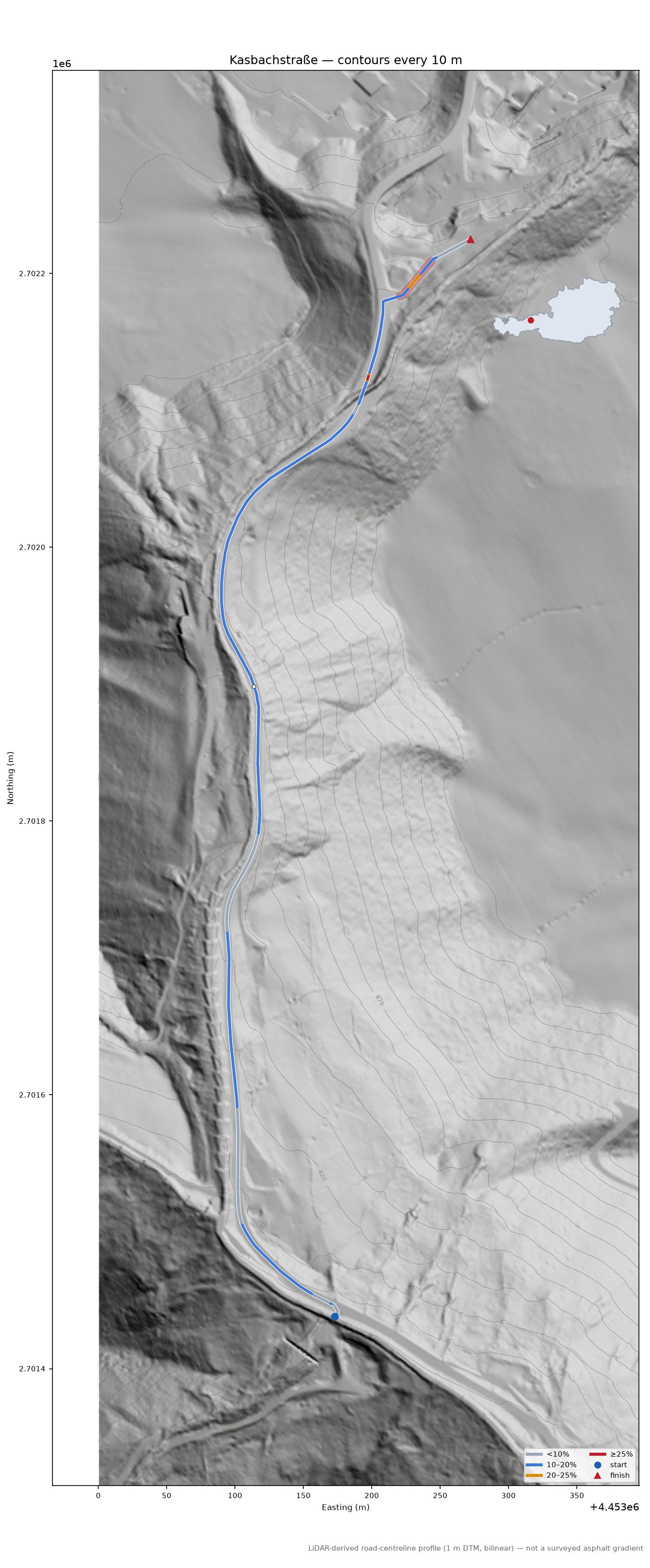 Kasbachstraße LiDAR hillshade map with contours