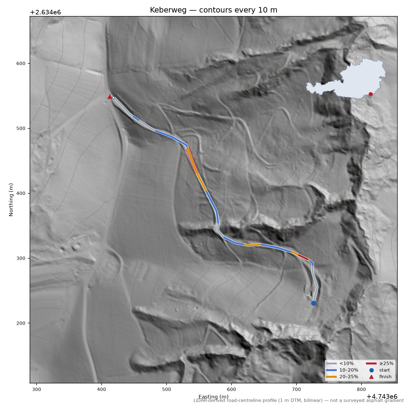 Keberweg LiDAR hillshade map with contours