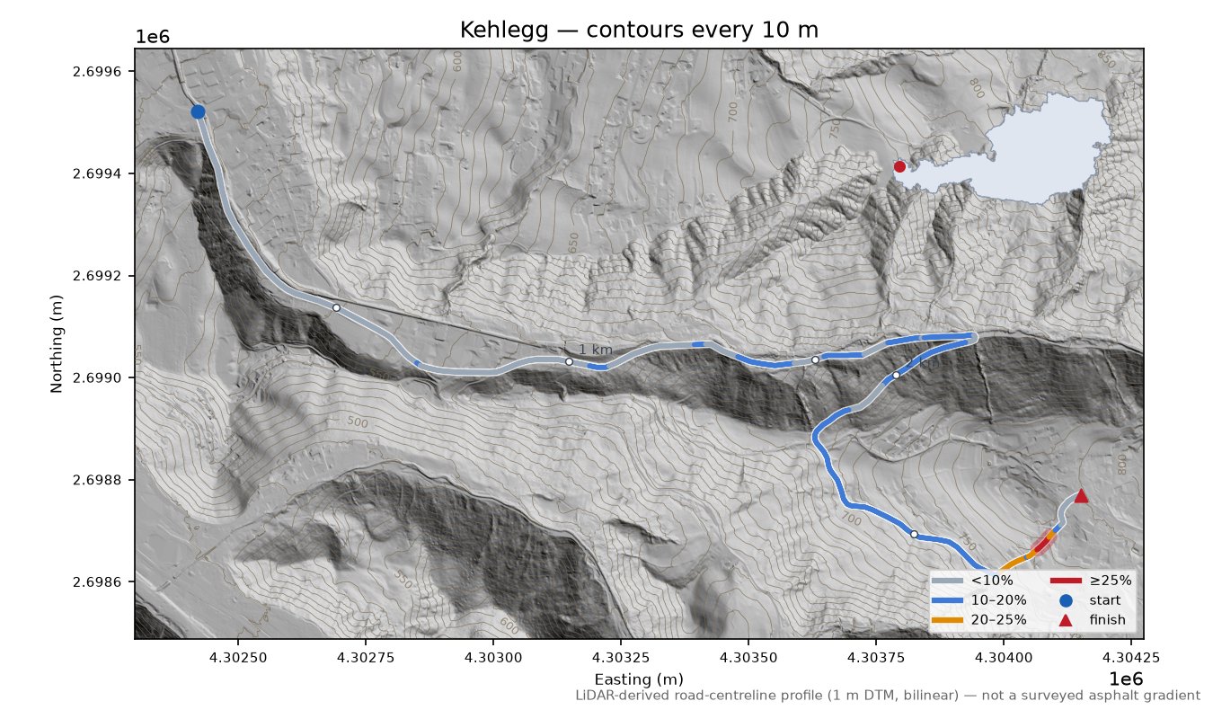 Kehlegg LiDAR hillshade map with contours