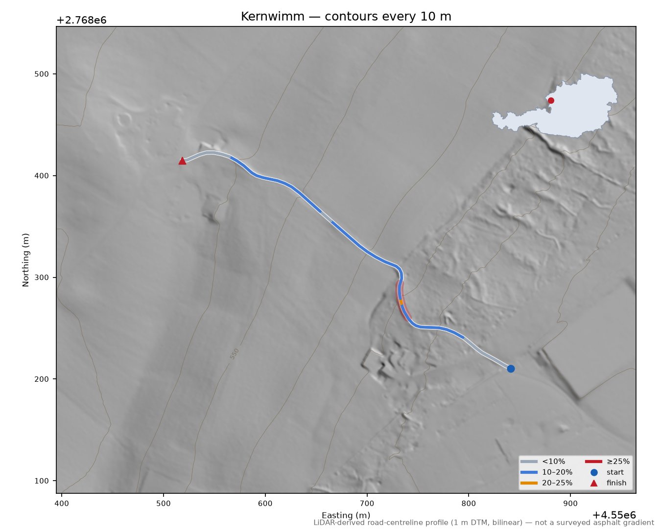 Kernwimm LiDAR hillshade map with contours
