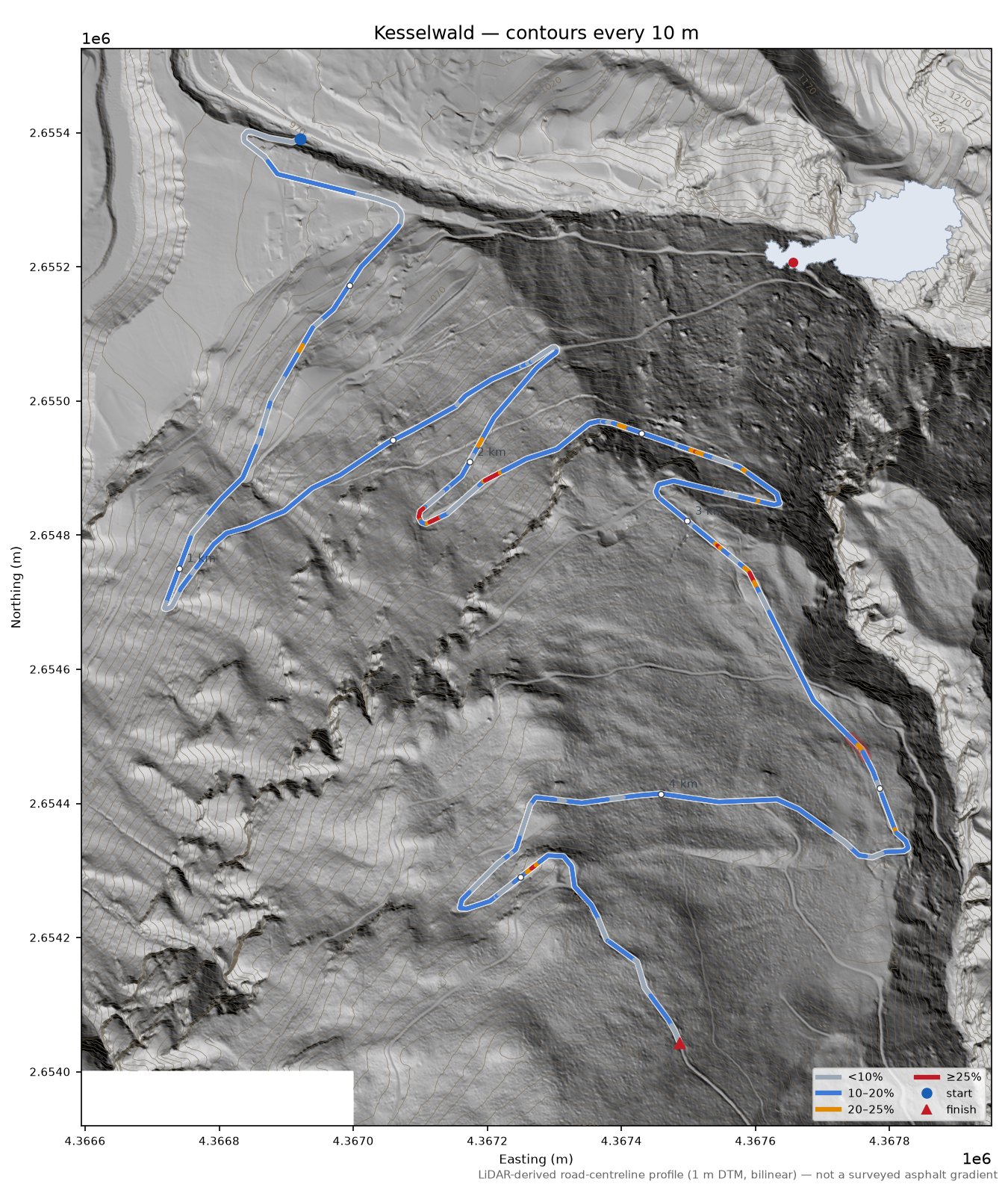 Kesselwald LiDAR hillshade map with contours