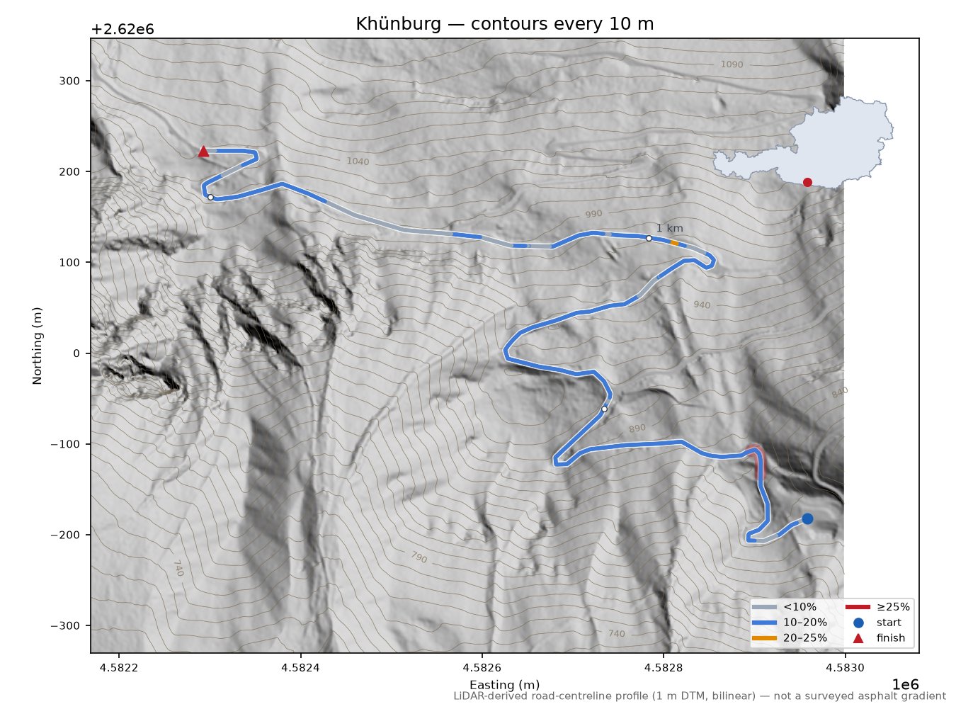 Khünburg LiDAR hillshade map with contours