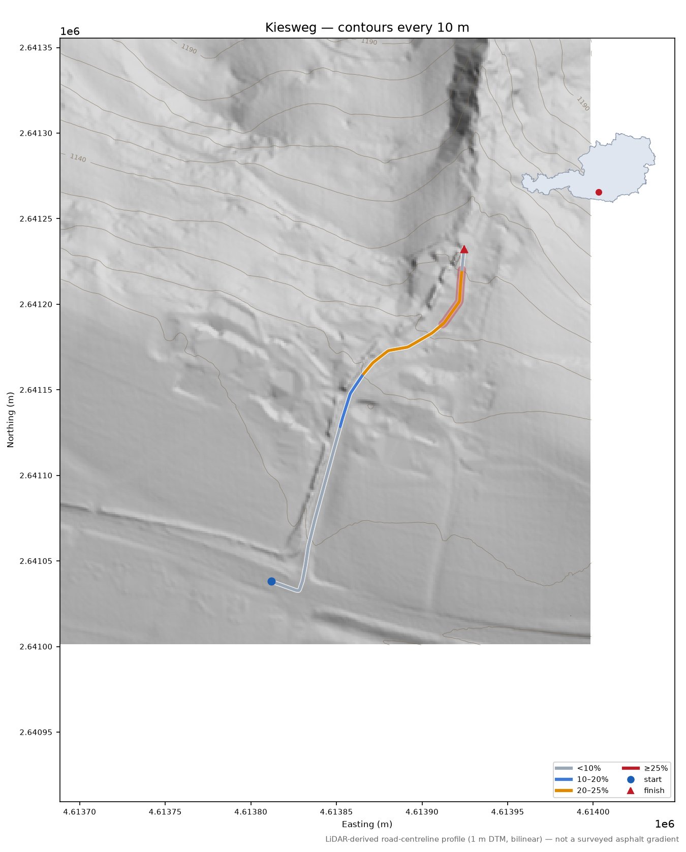 Kiesweg LiDAR hillshade map with contours