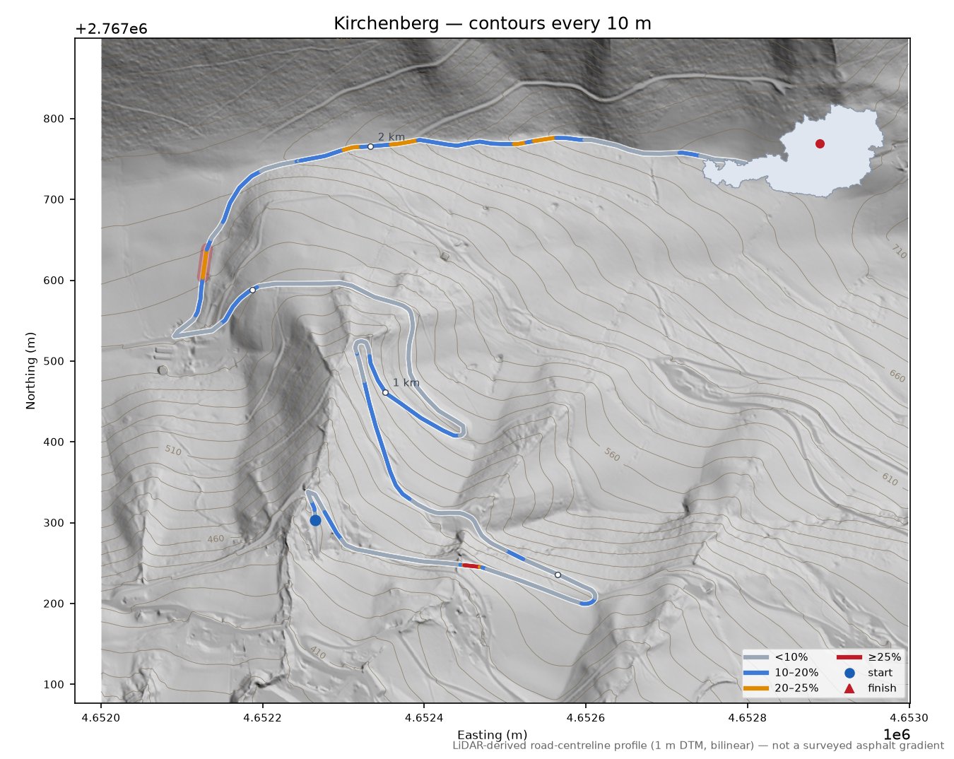 Kirchenberg LiDAR hillshade map with contours