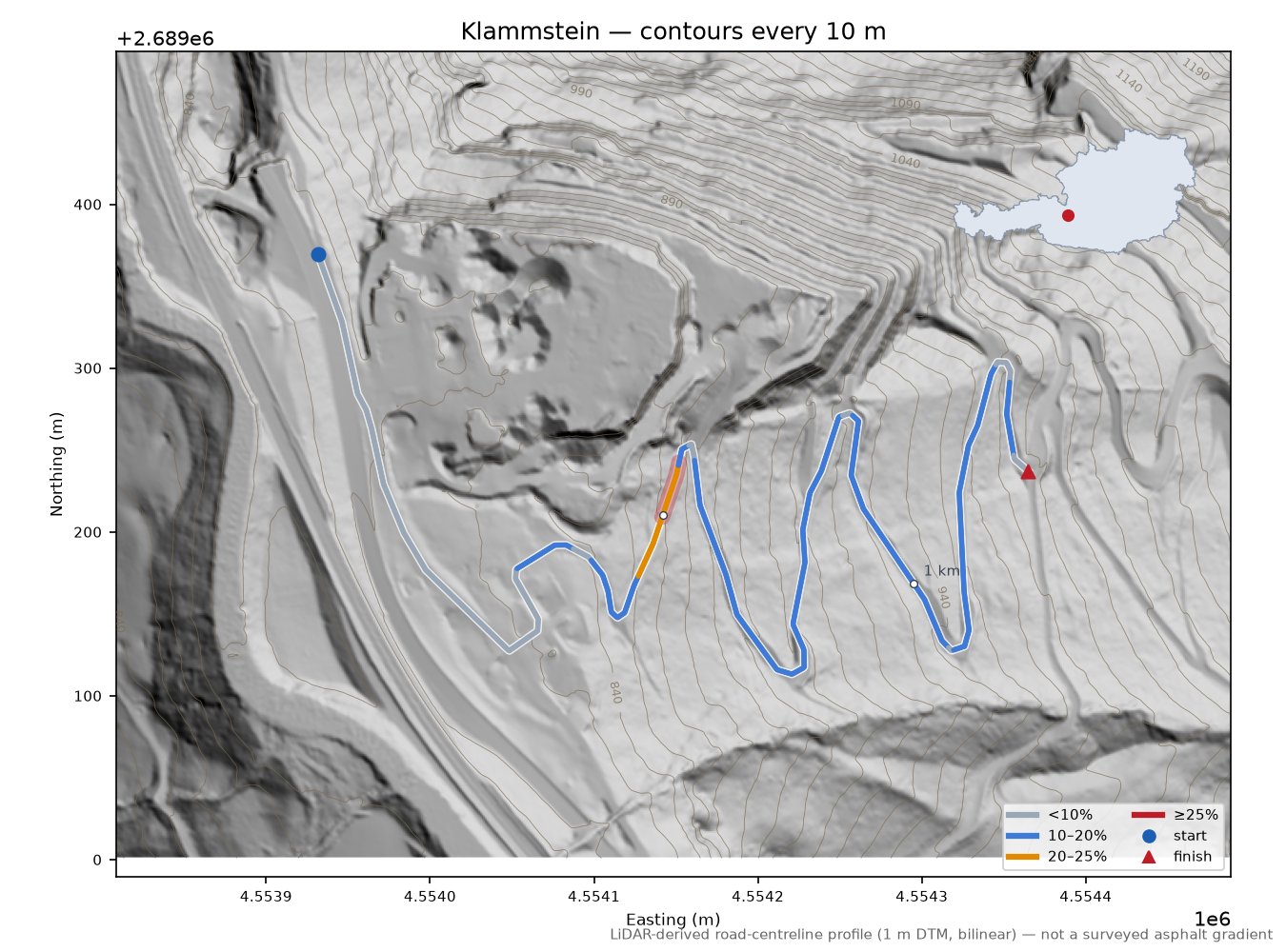 Klammstein LiDAR hillshade map with contours
