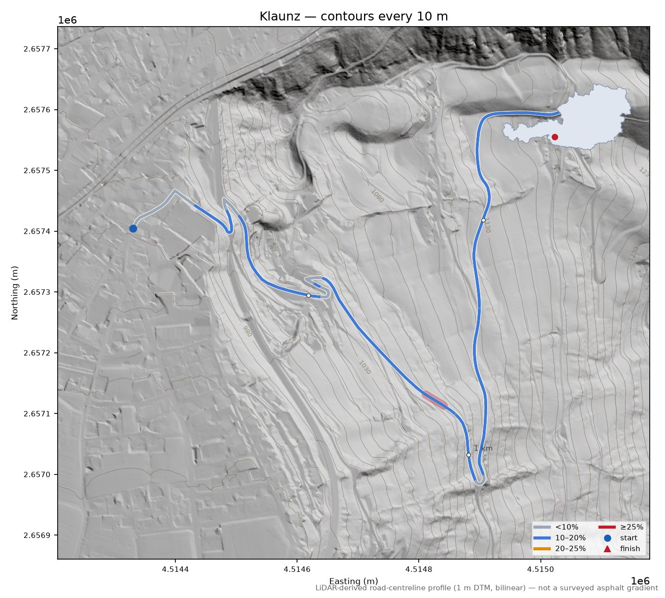 Klaunz LiDAR hillshade map with contours