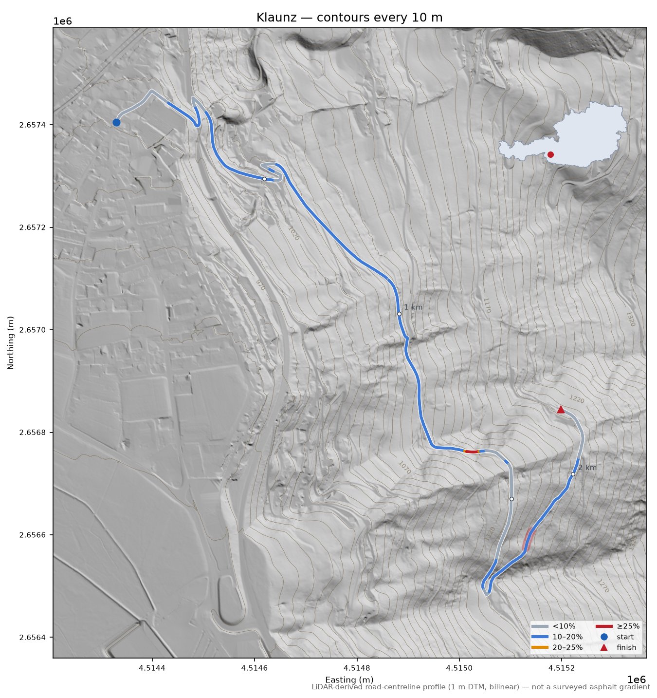 Klaunz LiDAR hillshade map with contours