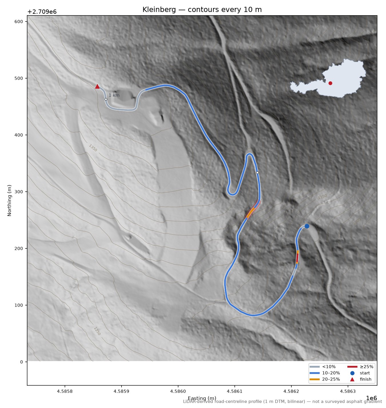 Kleinberg LiDAR hillshade map with contours
