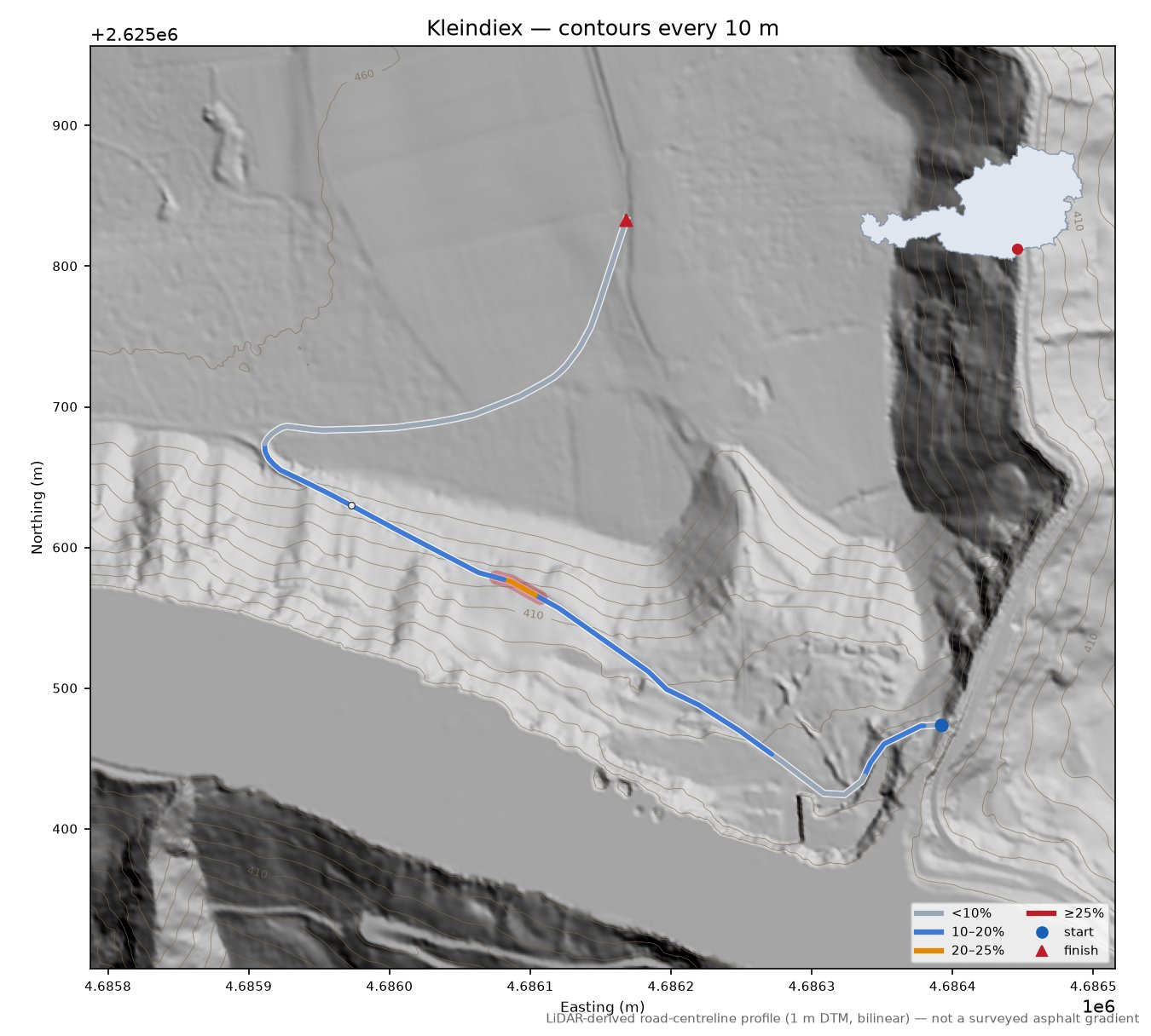Kleindiex LiDAR hillshade map with contours
