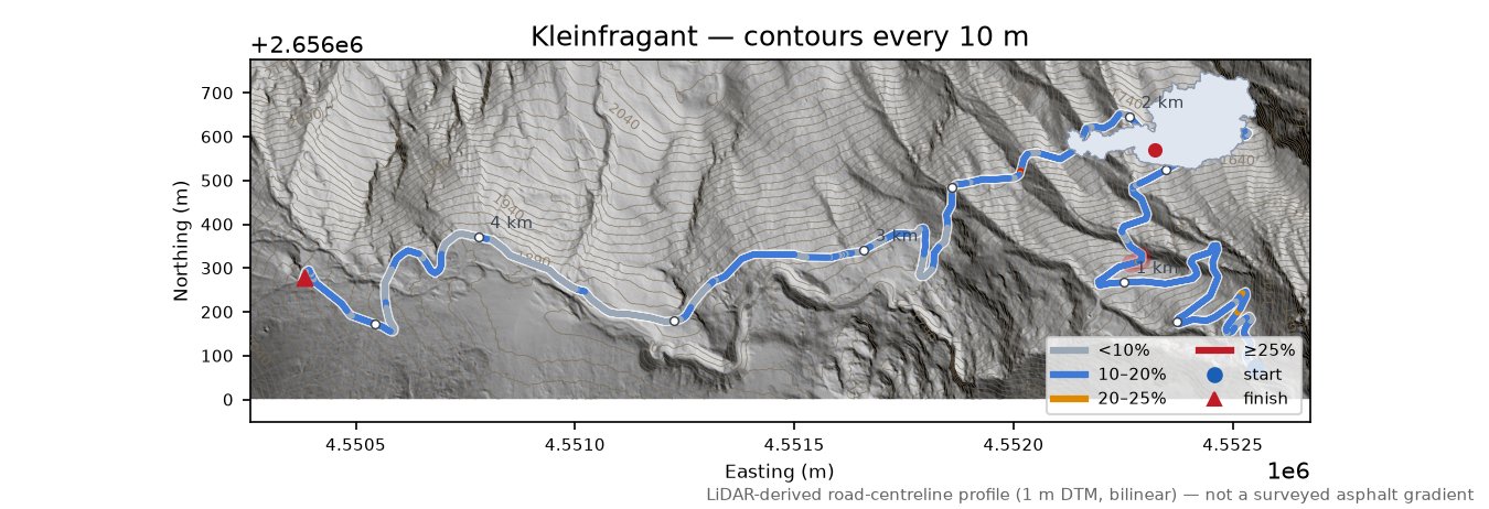 Kleinfragant LiDAR hillshade map with contours