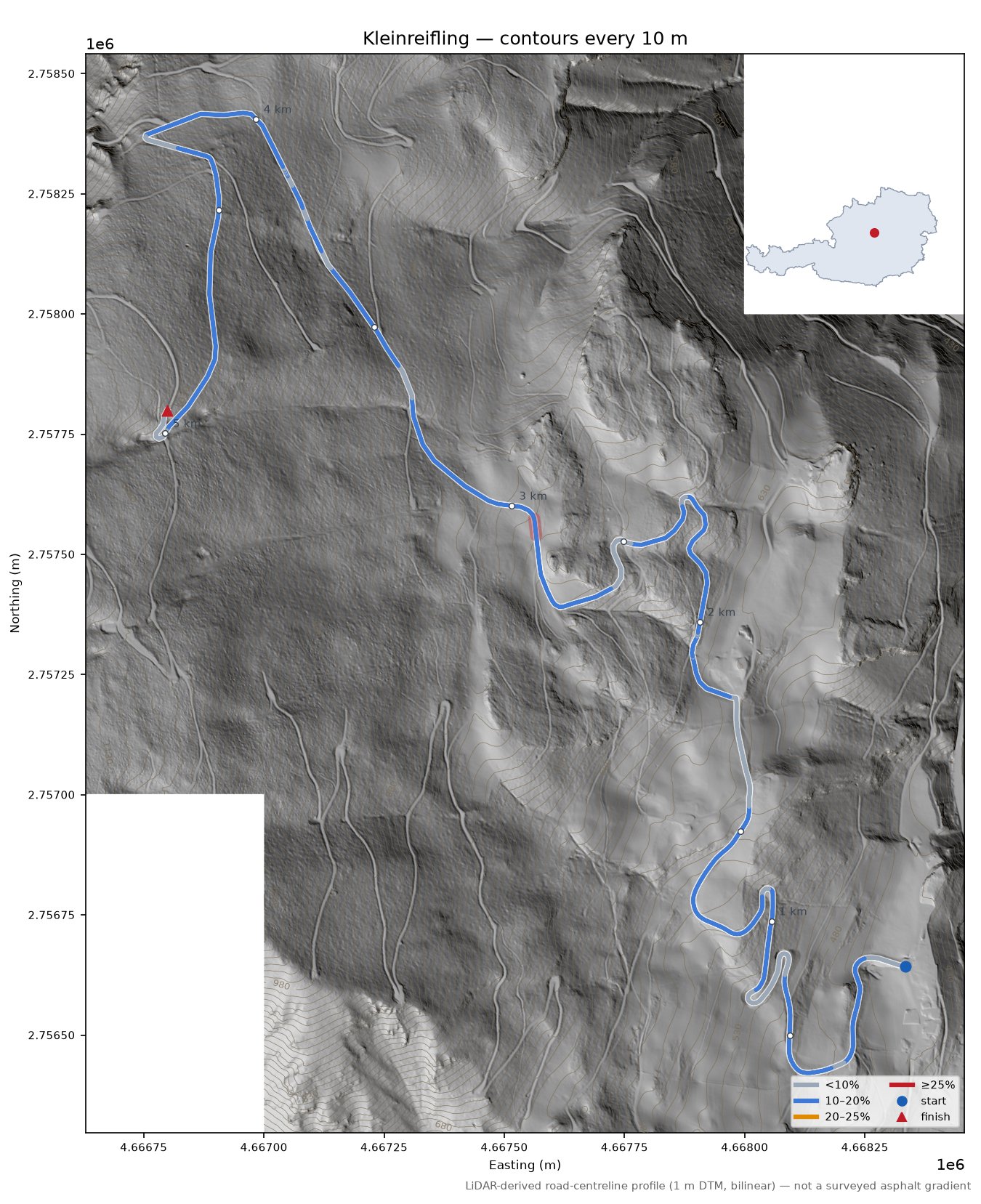 Kleinreifling LiDAR hillshade map with contours