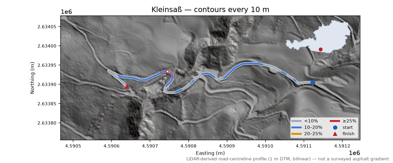 Kleinsaß LiDAR hillshade map with contours