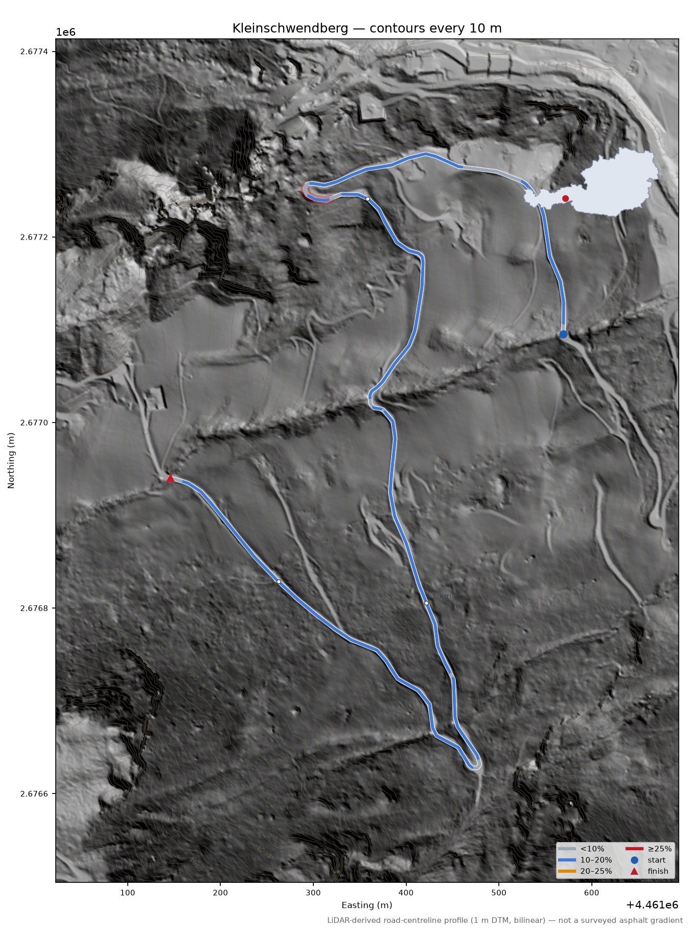Kleinschwendberg LiDAR hillshade map with contours