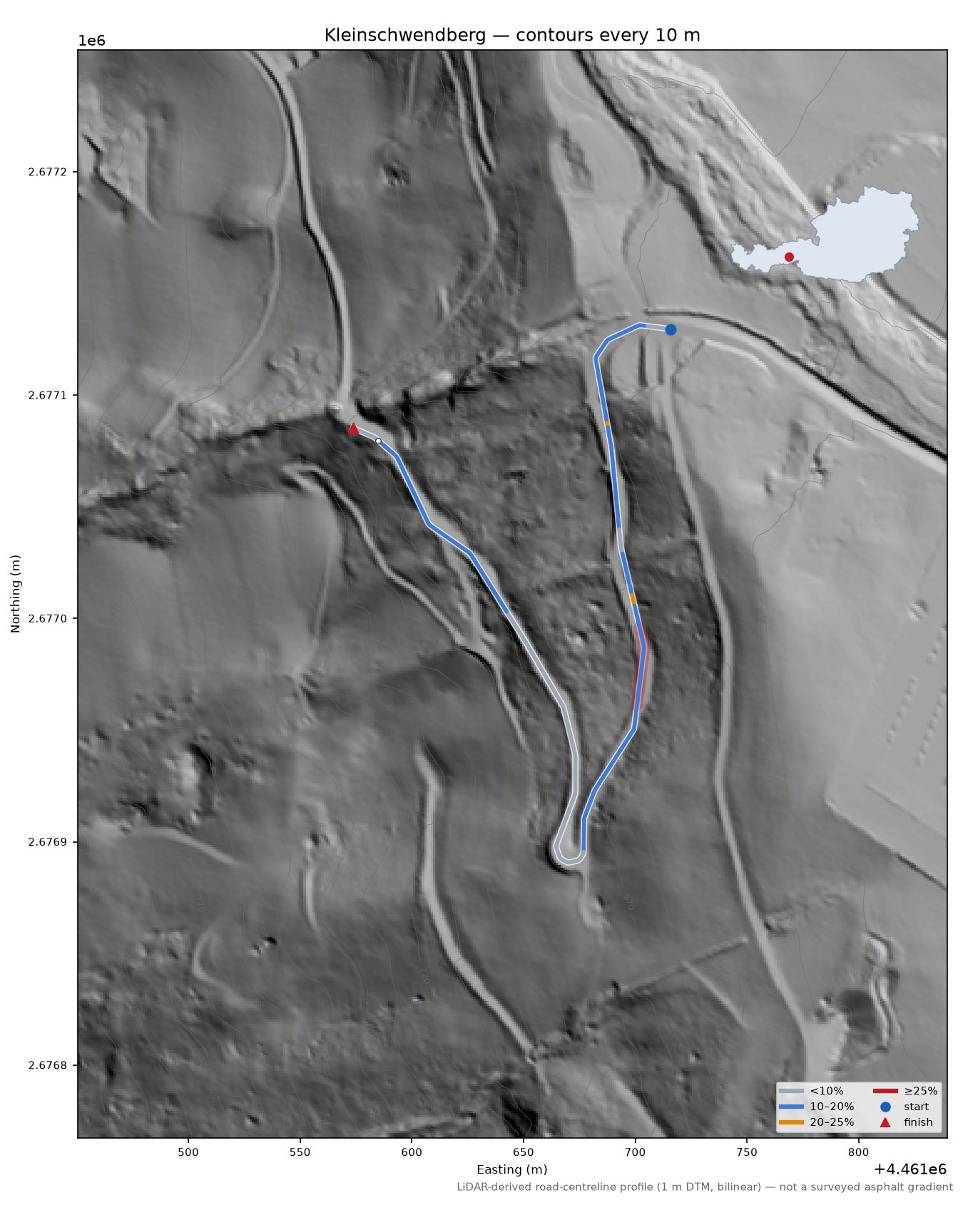 Kleinschwendberg LiDAR hillshade map with contours
