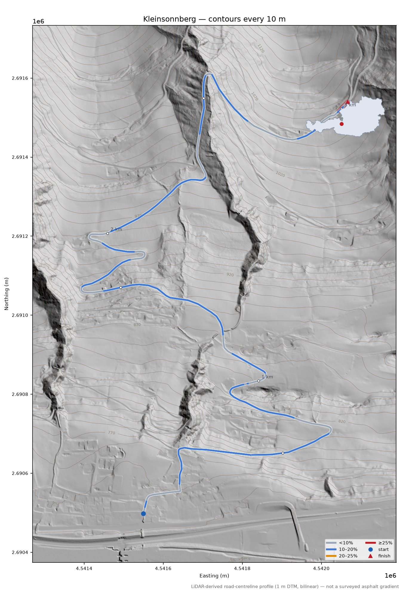 Kleinsonnberg LiDAR hillshade map with contours