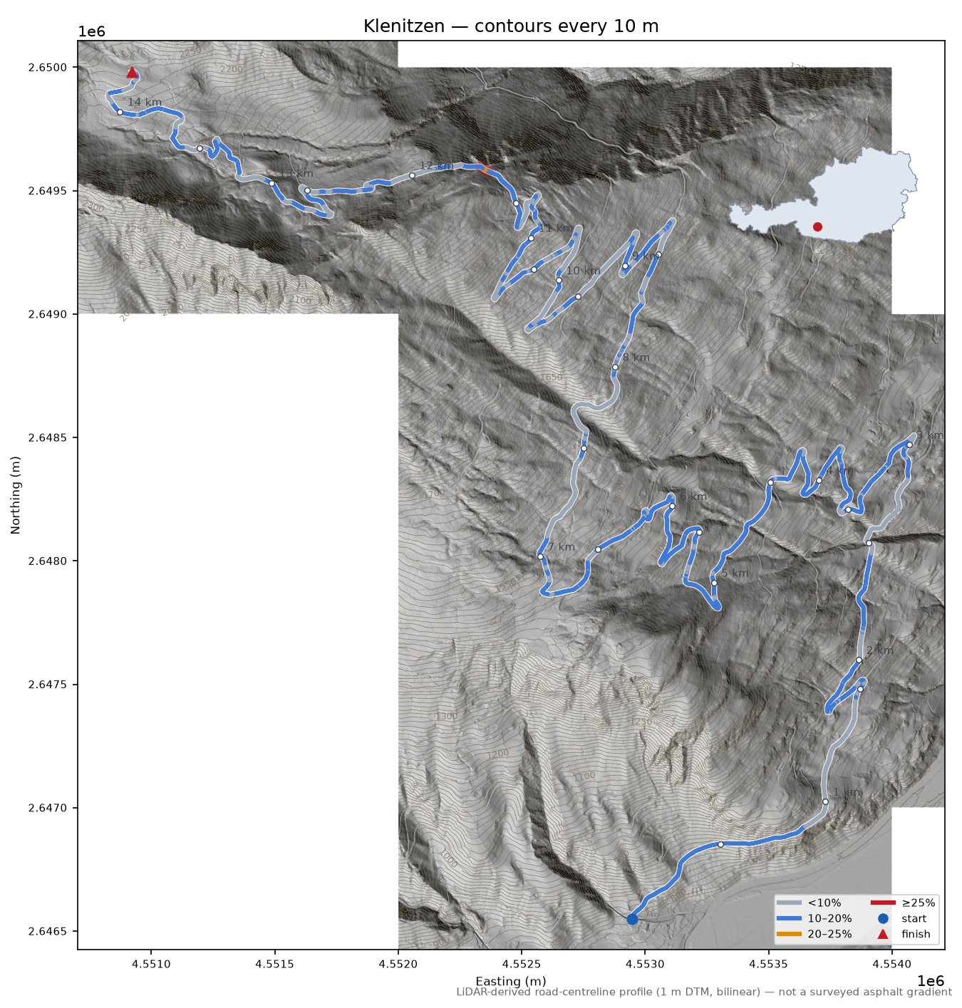 Klenitzen LiDAR hillshade map with contours