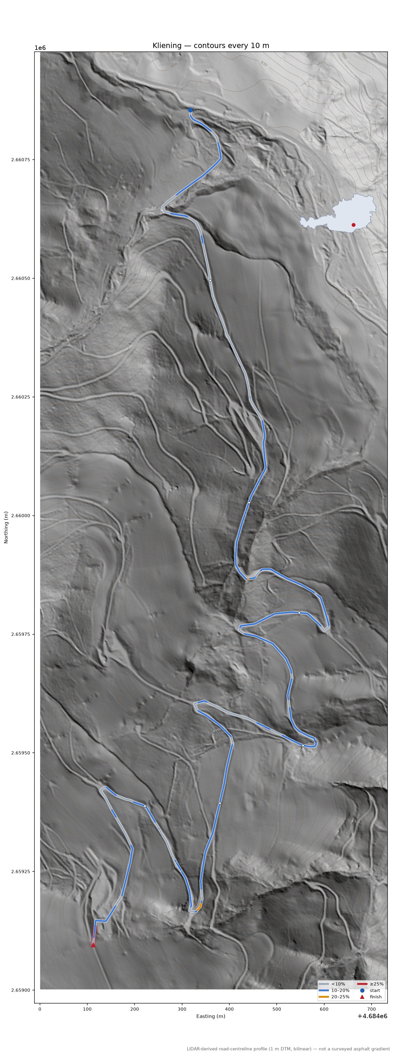 Kliening LiDAR hillshade map with contours