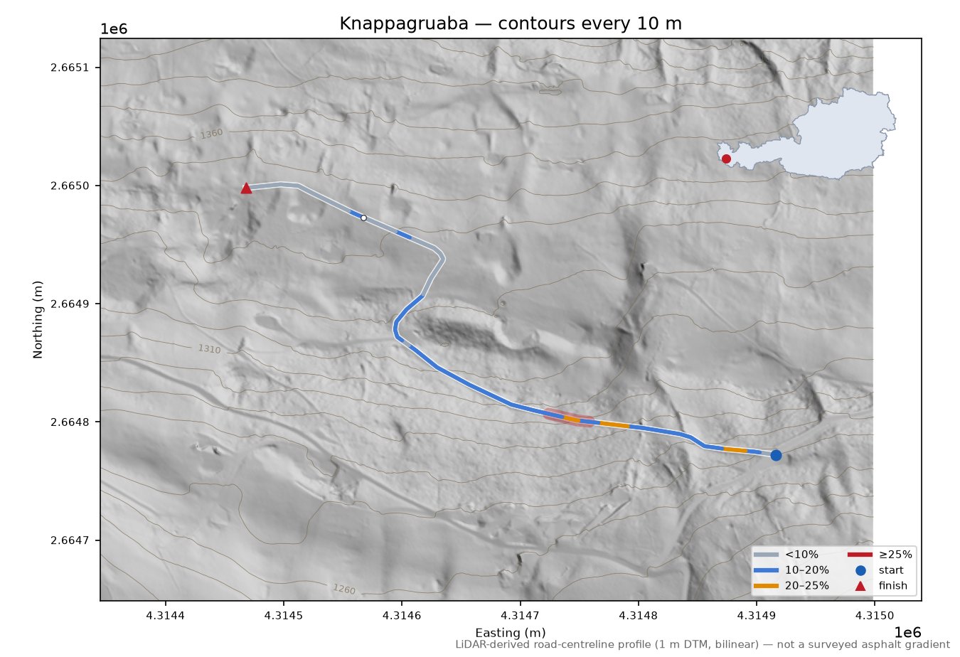 Knappagruaba LiDAR hillshade map with contours
