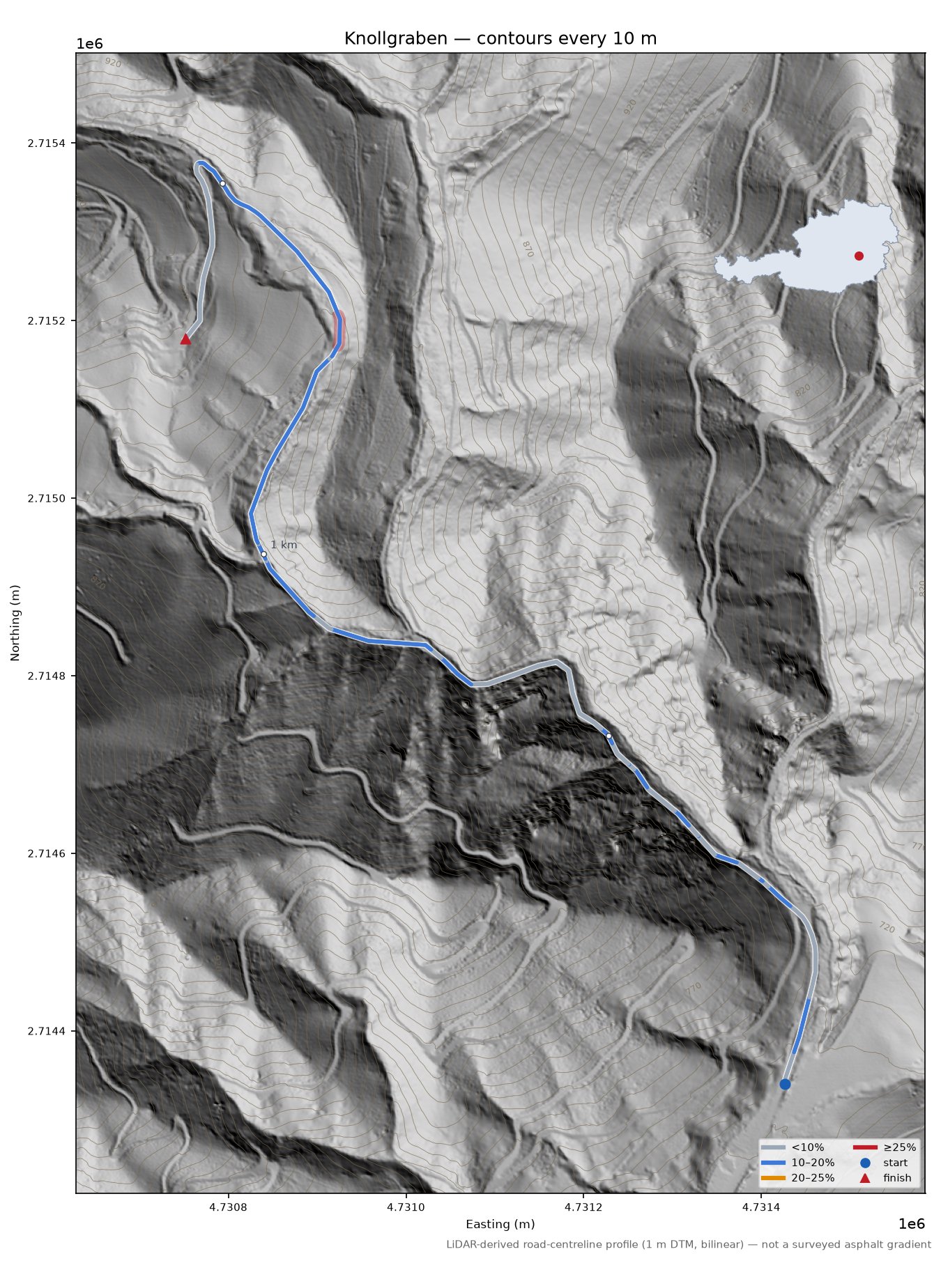 Knollgraben LiDAR hillshade map with contours
