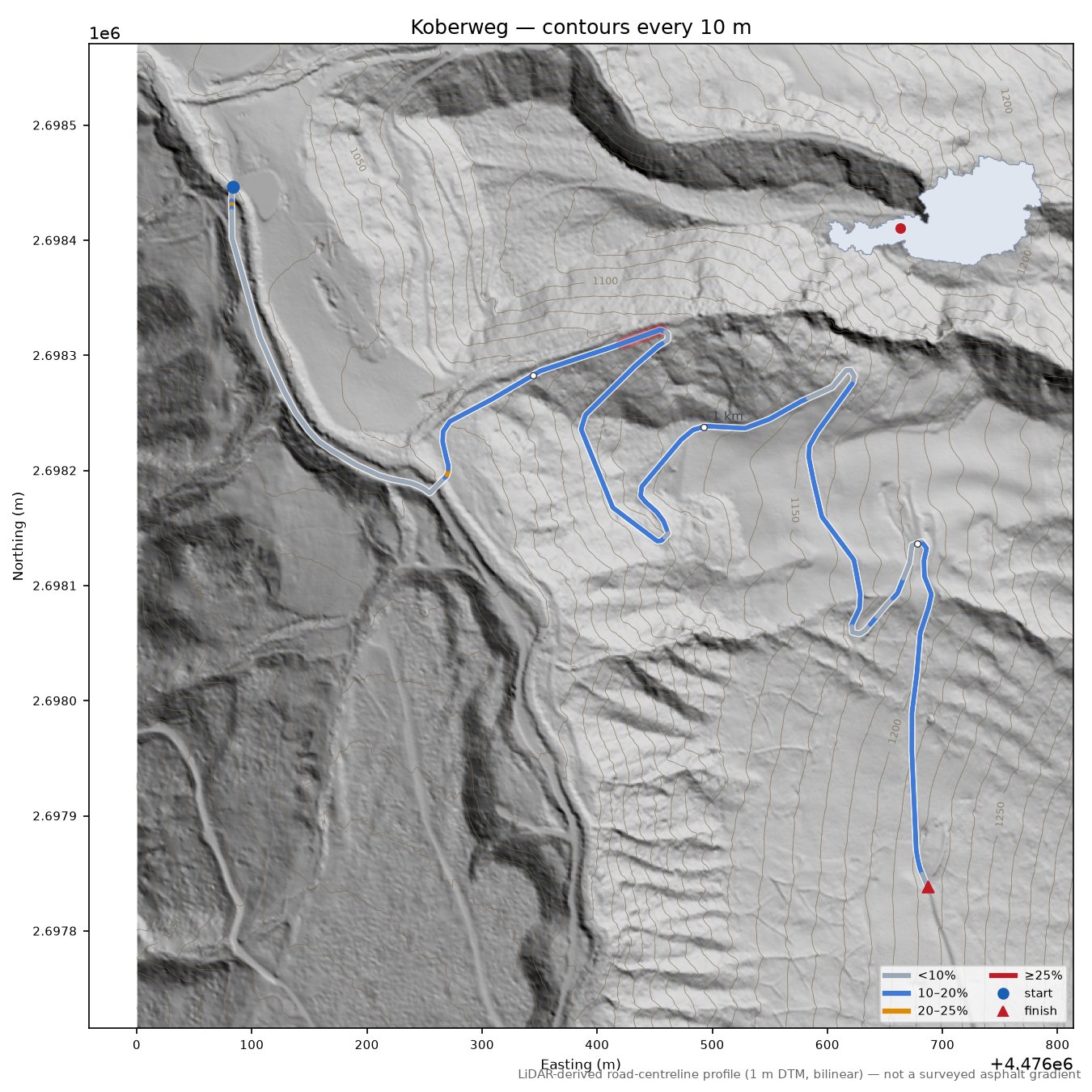Koberweg LiDAR hillshade map with contours