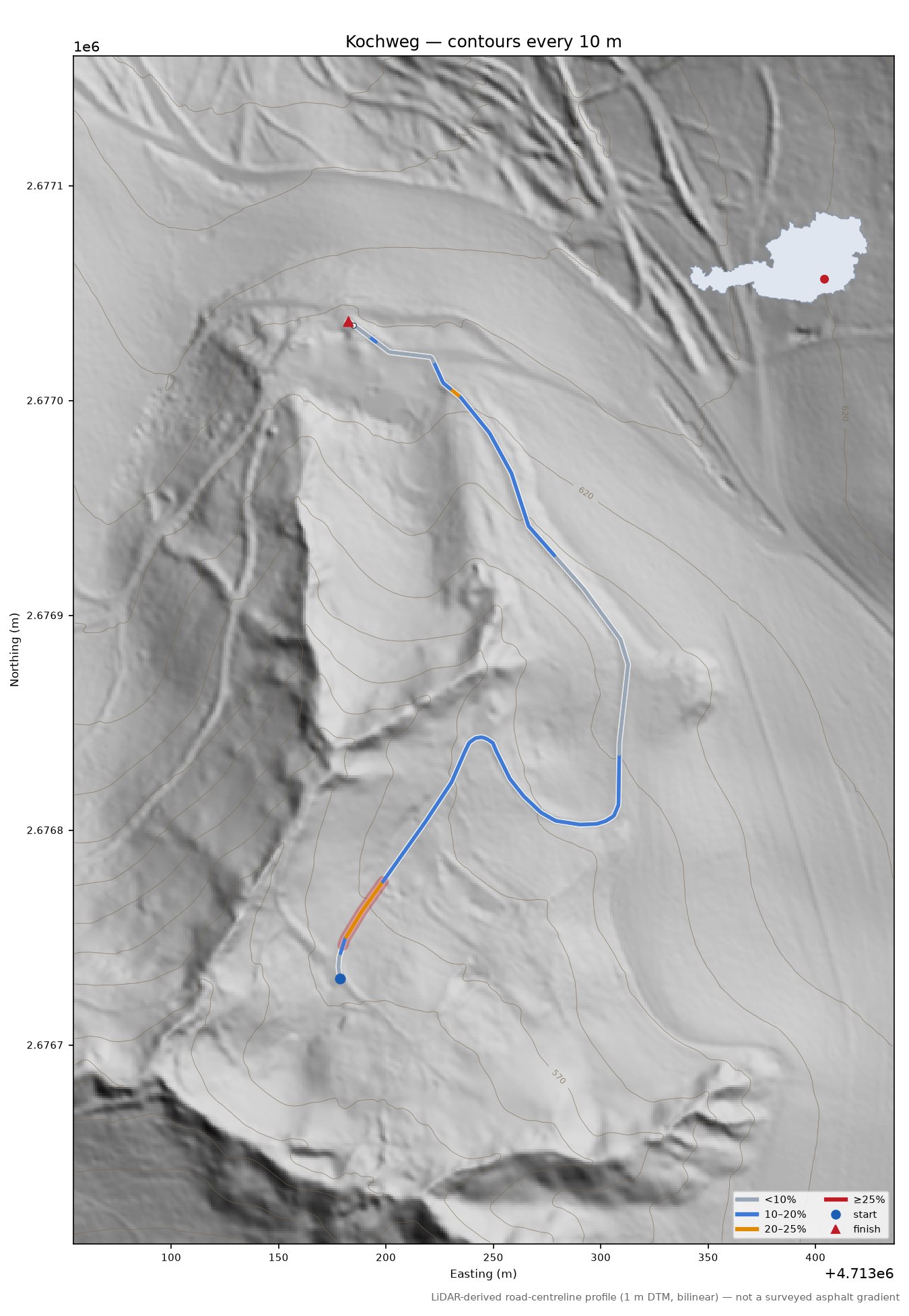 Kochweg LiDAR hillshade map with contours