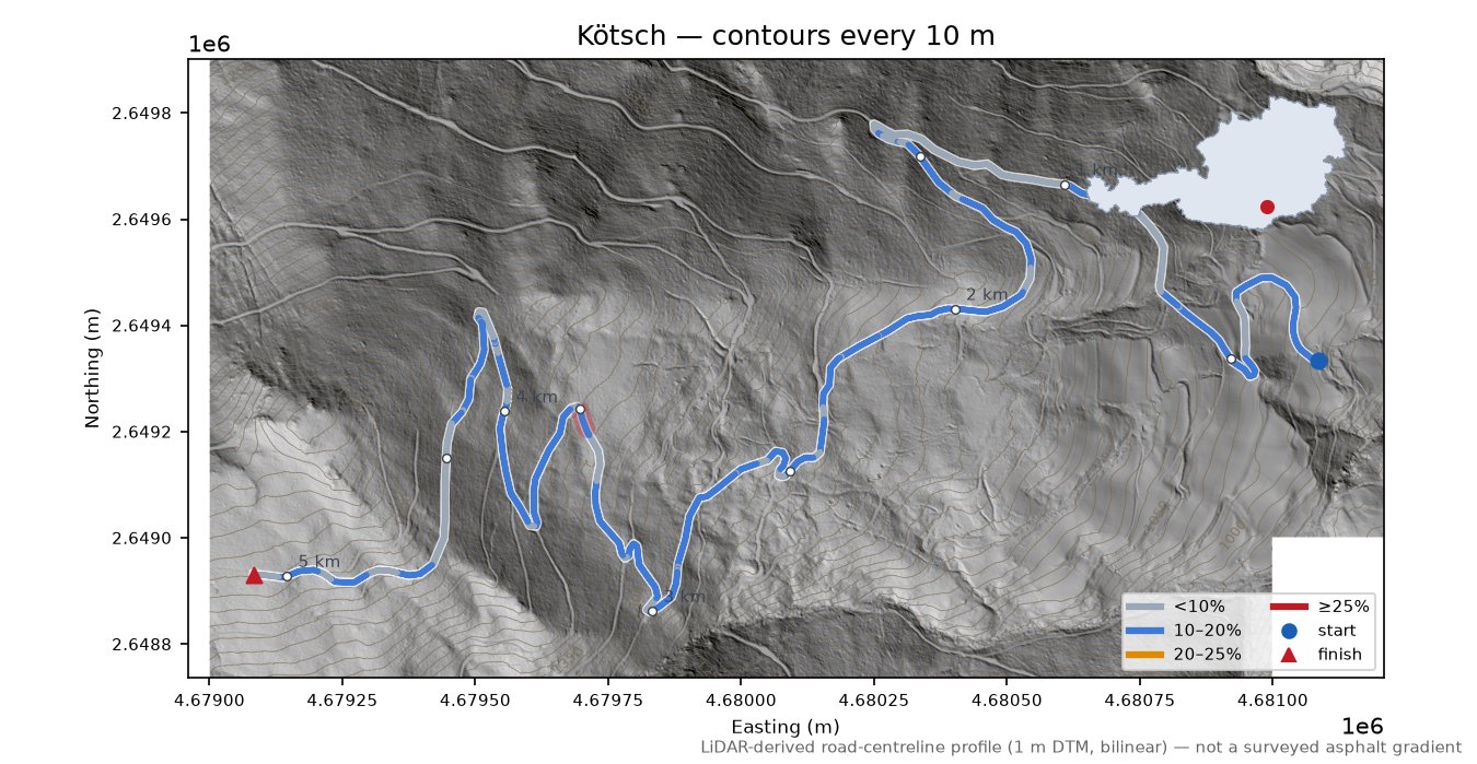 Kötsch LiDAR hillshade map with contours