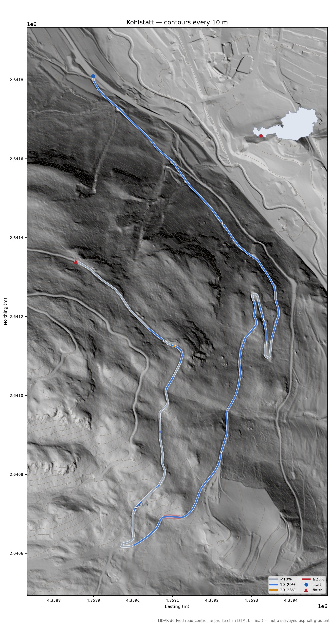 Kohlstatt LiDAR hillshade map with contours