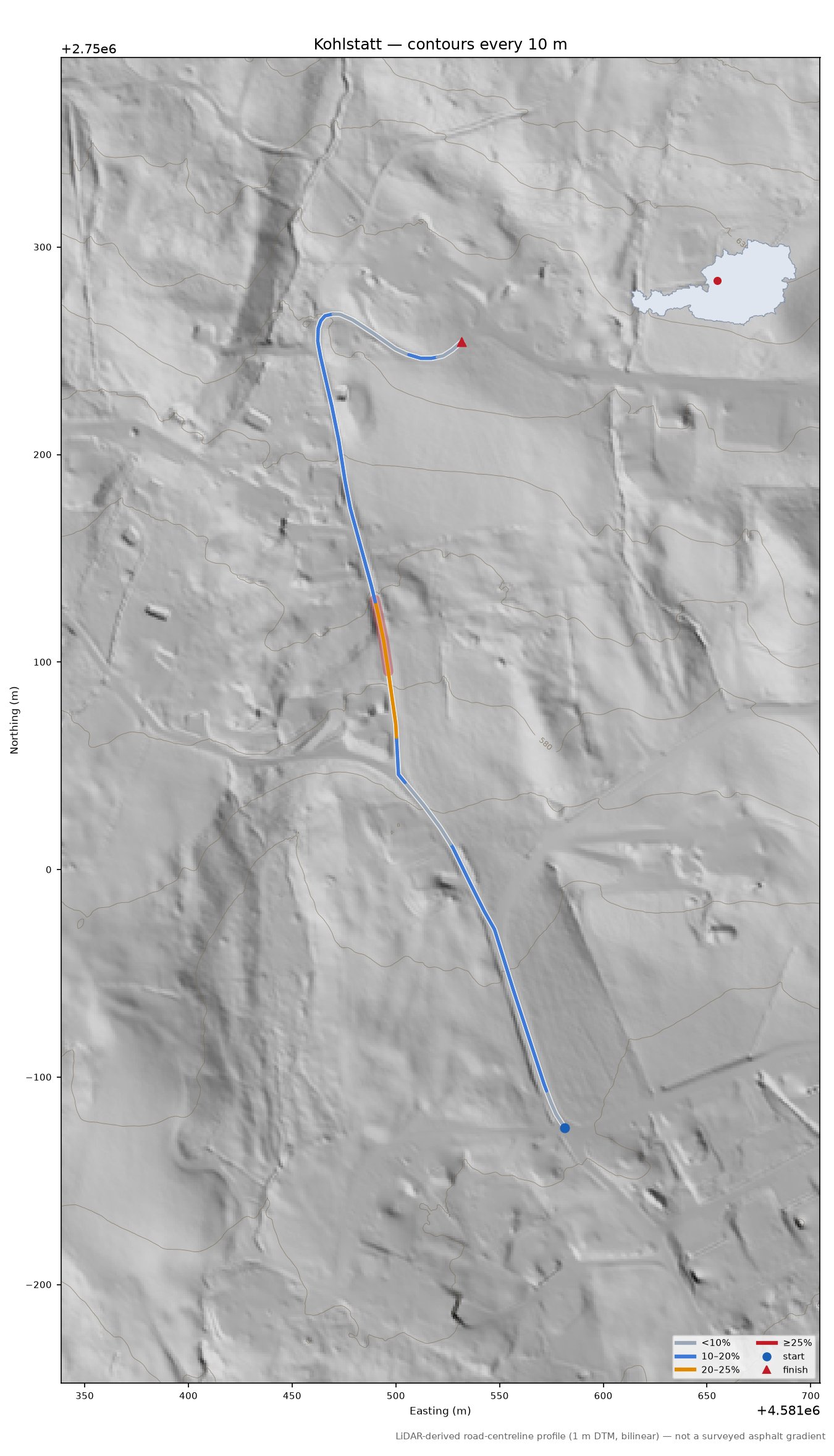 Kohlstatt LiDAR hillshade map with contours