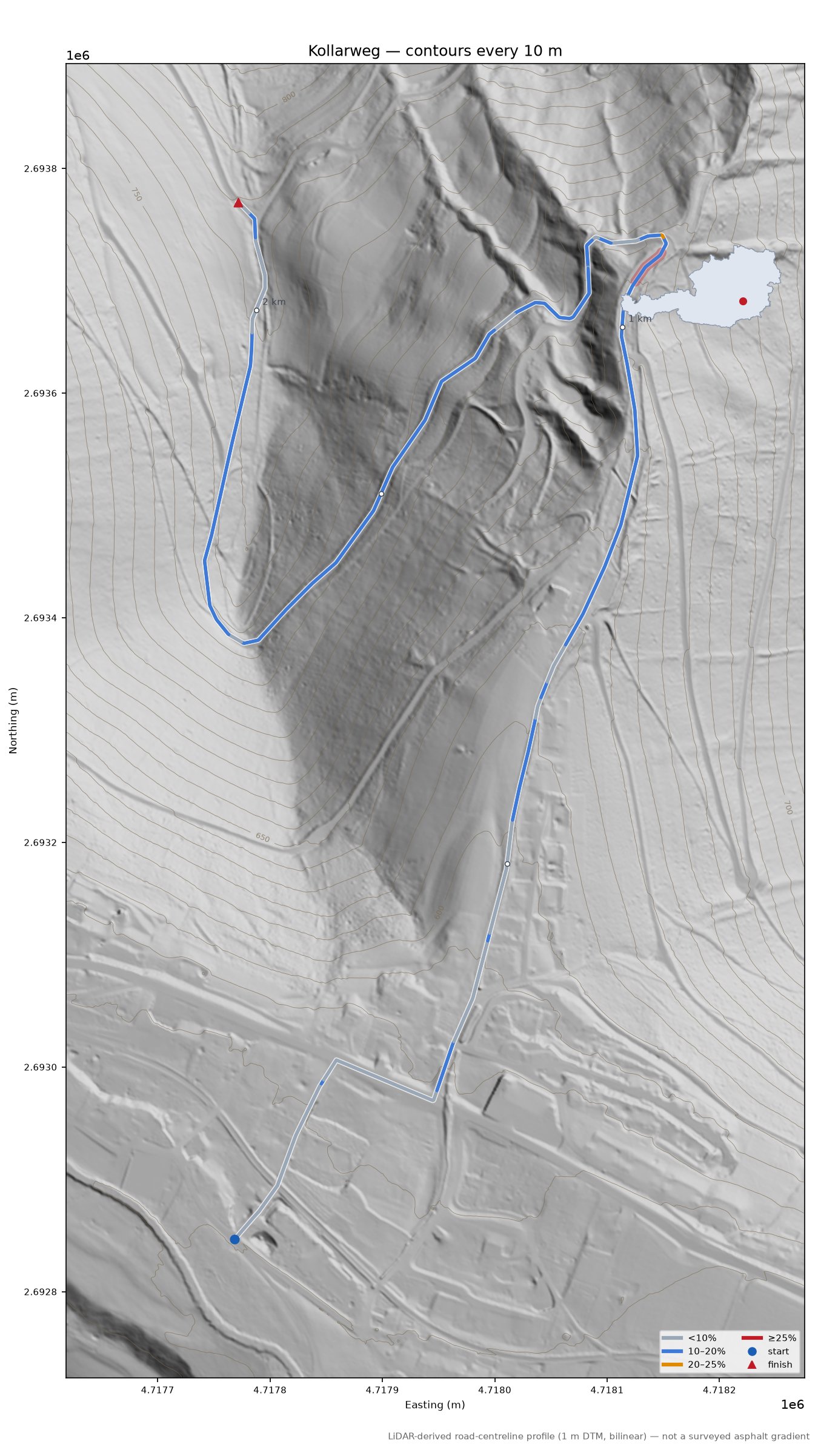 Kollarweg LiDAR hillshade map with contours