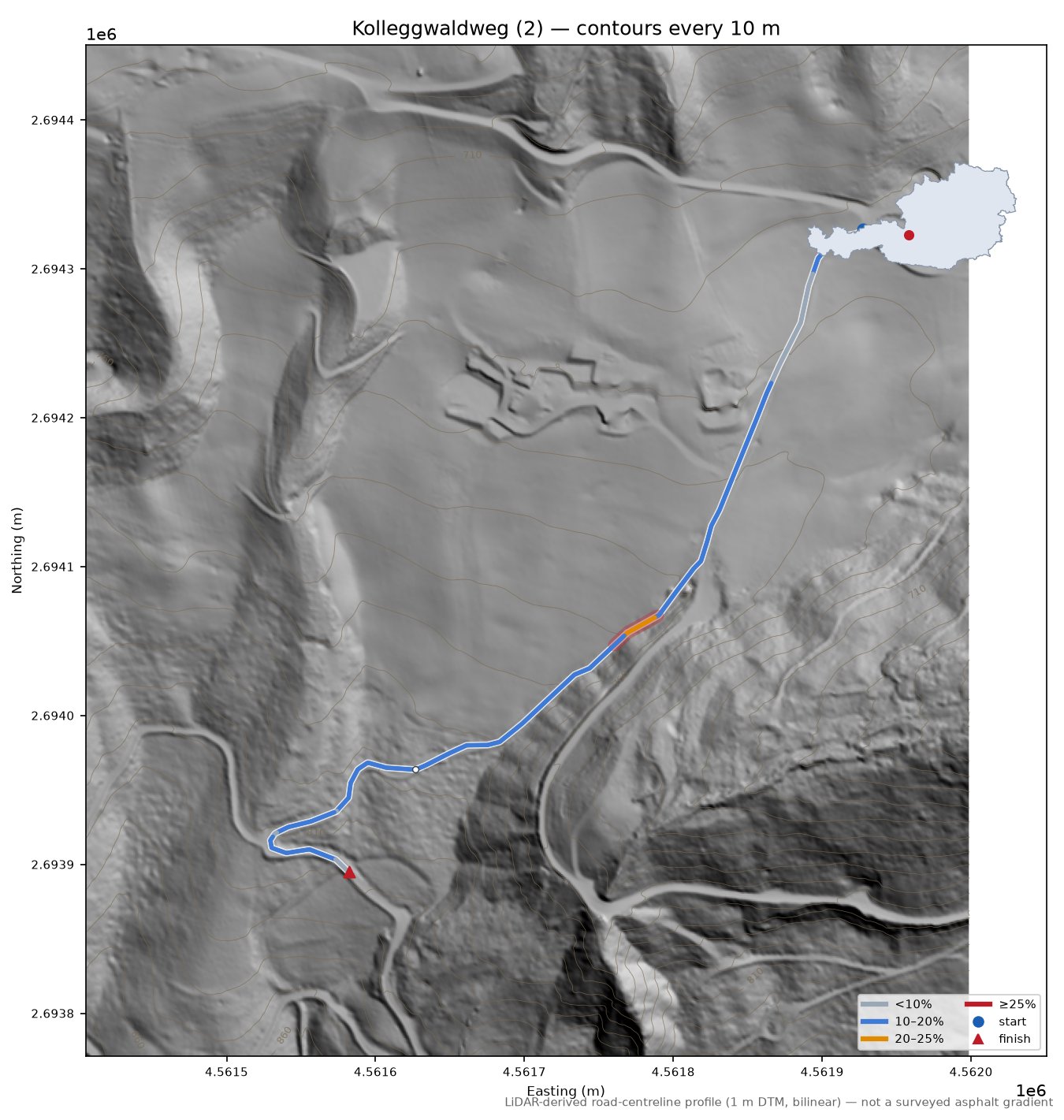 Kolleggwaldweg (2) LiDAR hillshade map with contours