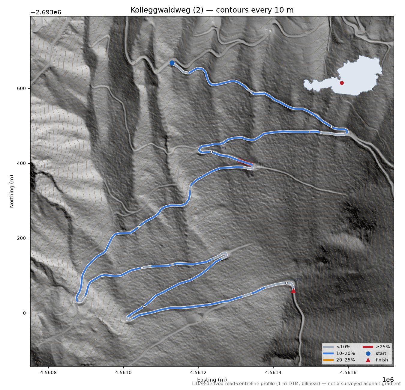 Kolleggwaldweg (2) LiDAR hillshade map with contours