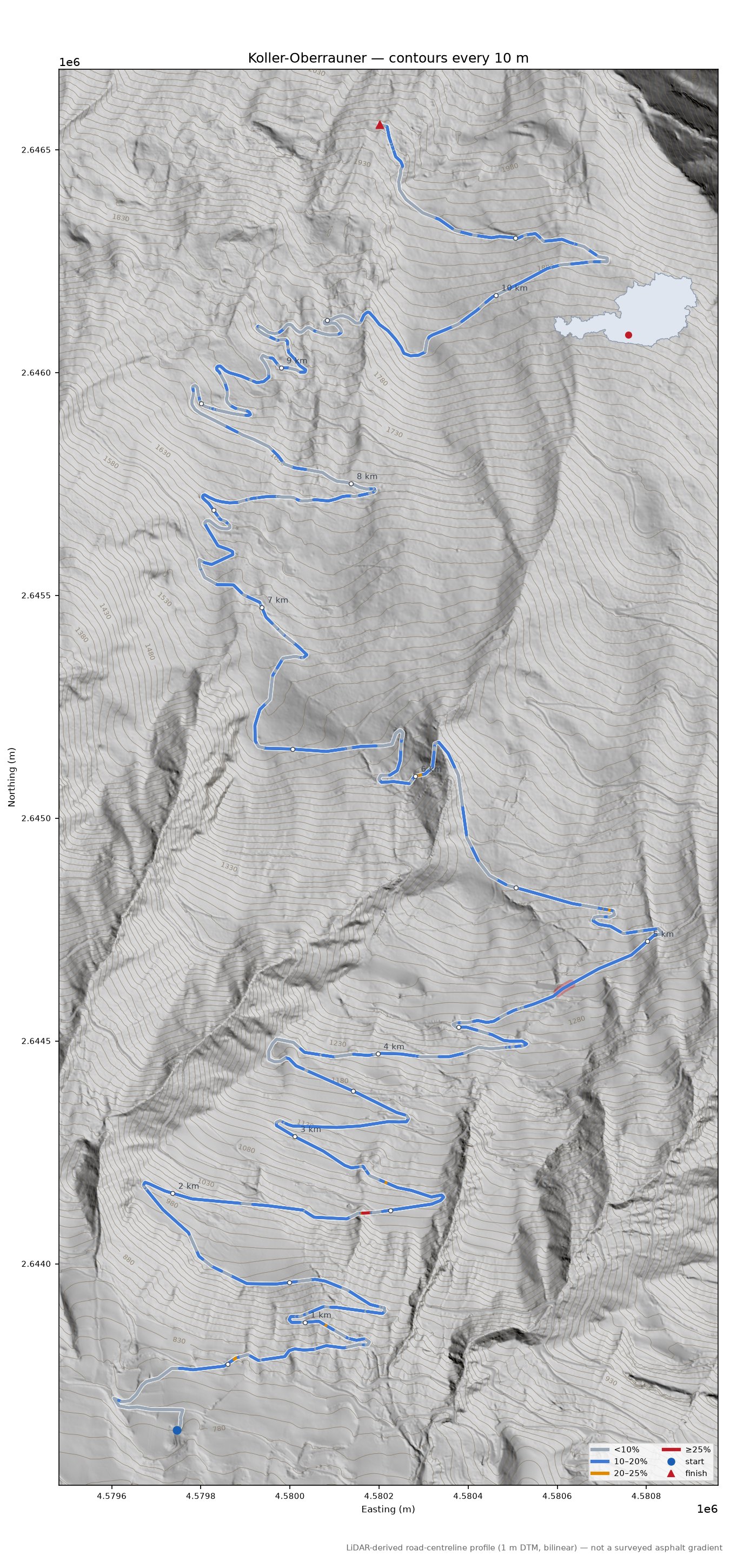 Koller-Oberrauner LiDAR hillshade map with contours