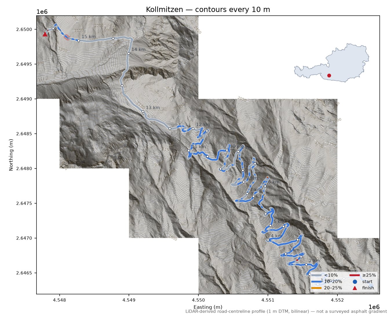 Kollmitzen LiDAR hillshade map with contours