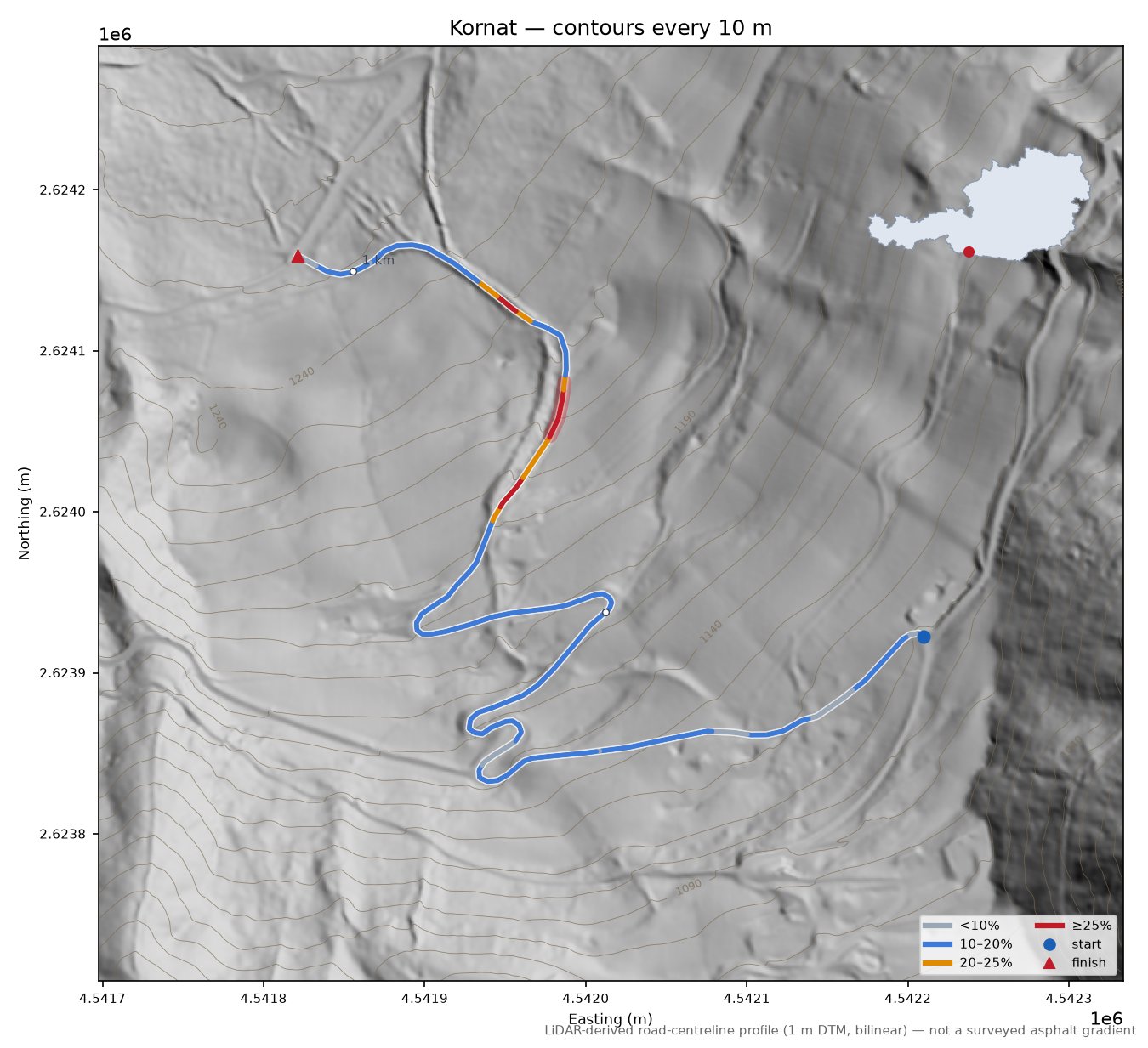 Kornat LiDAR hillshade map with contours