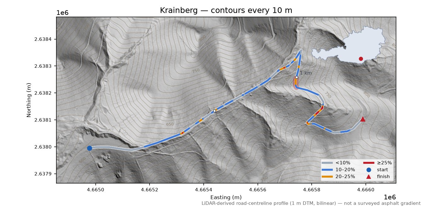 Krainberg LiDAR hillshade map with contours