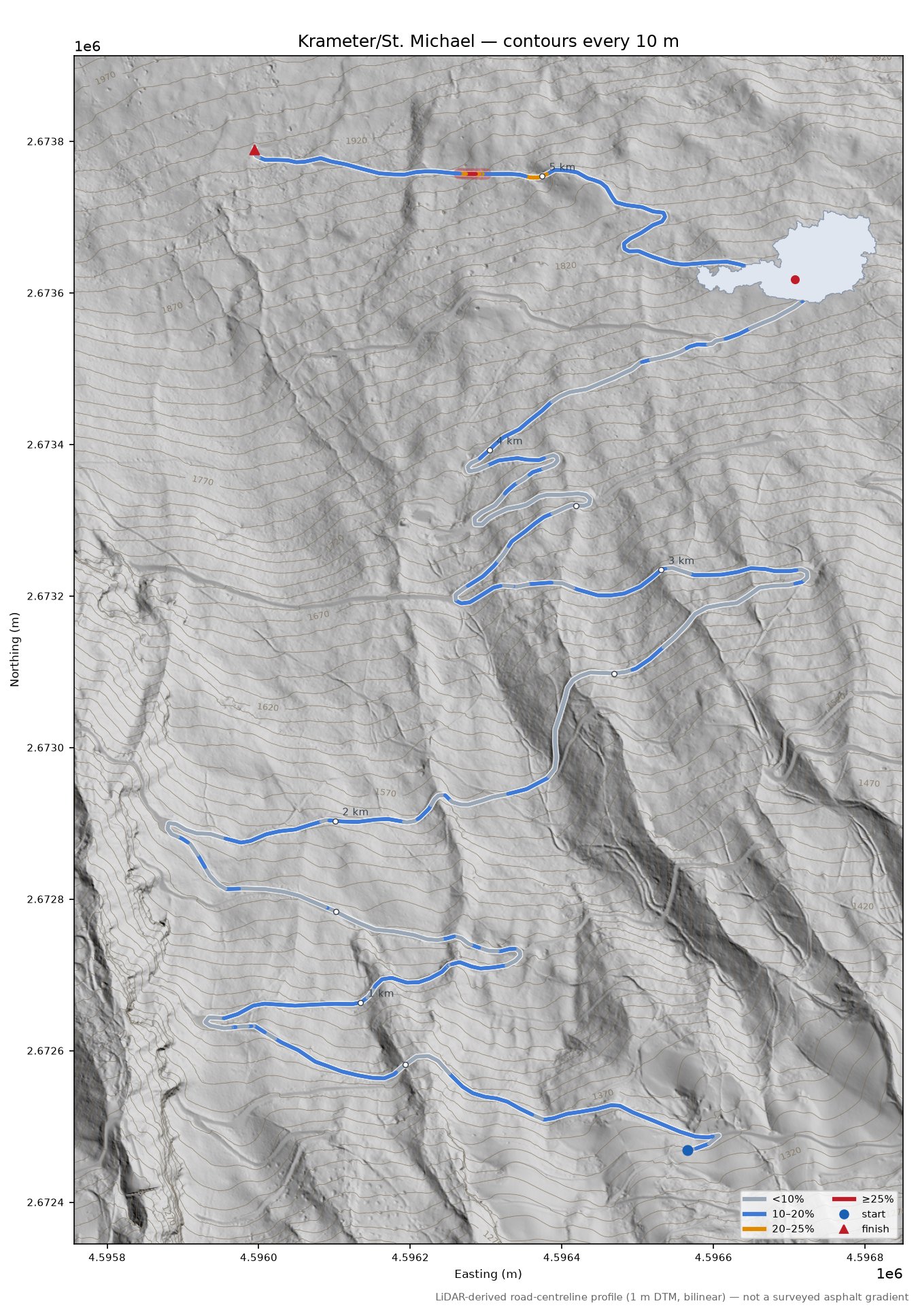 Krameter/St. Michael LiDAR hillshade map with contours