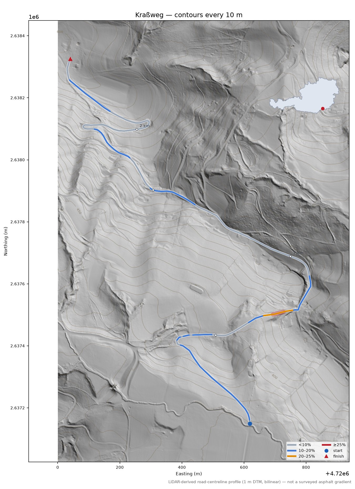 Kraßweg LiDAR hillshade map with contours
