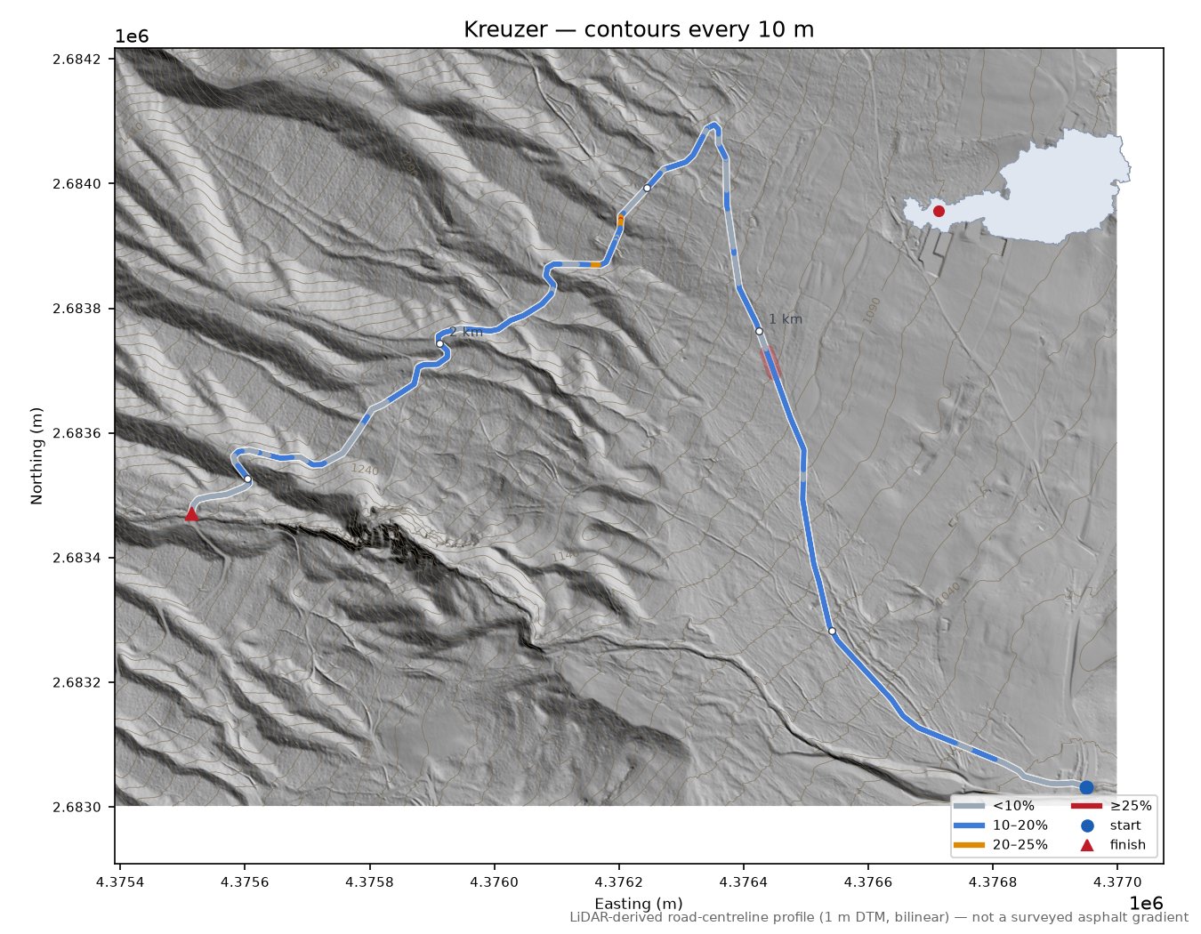 Kreuzer LiDAR hillshade map with contours