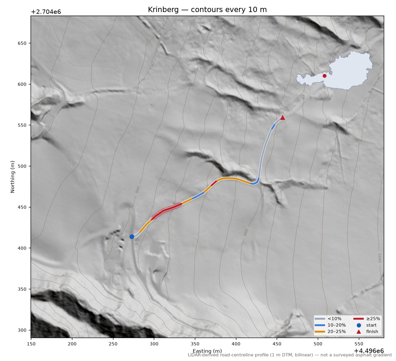 Krinberg LiDAR hillshade map with contours