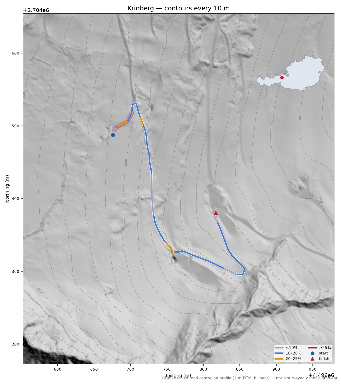 Krinberg LiDAR hillshade map with contours