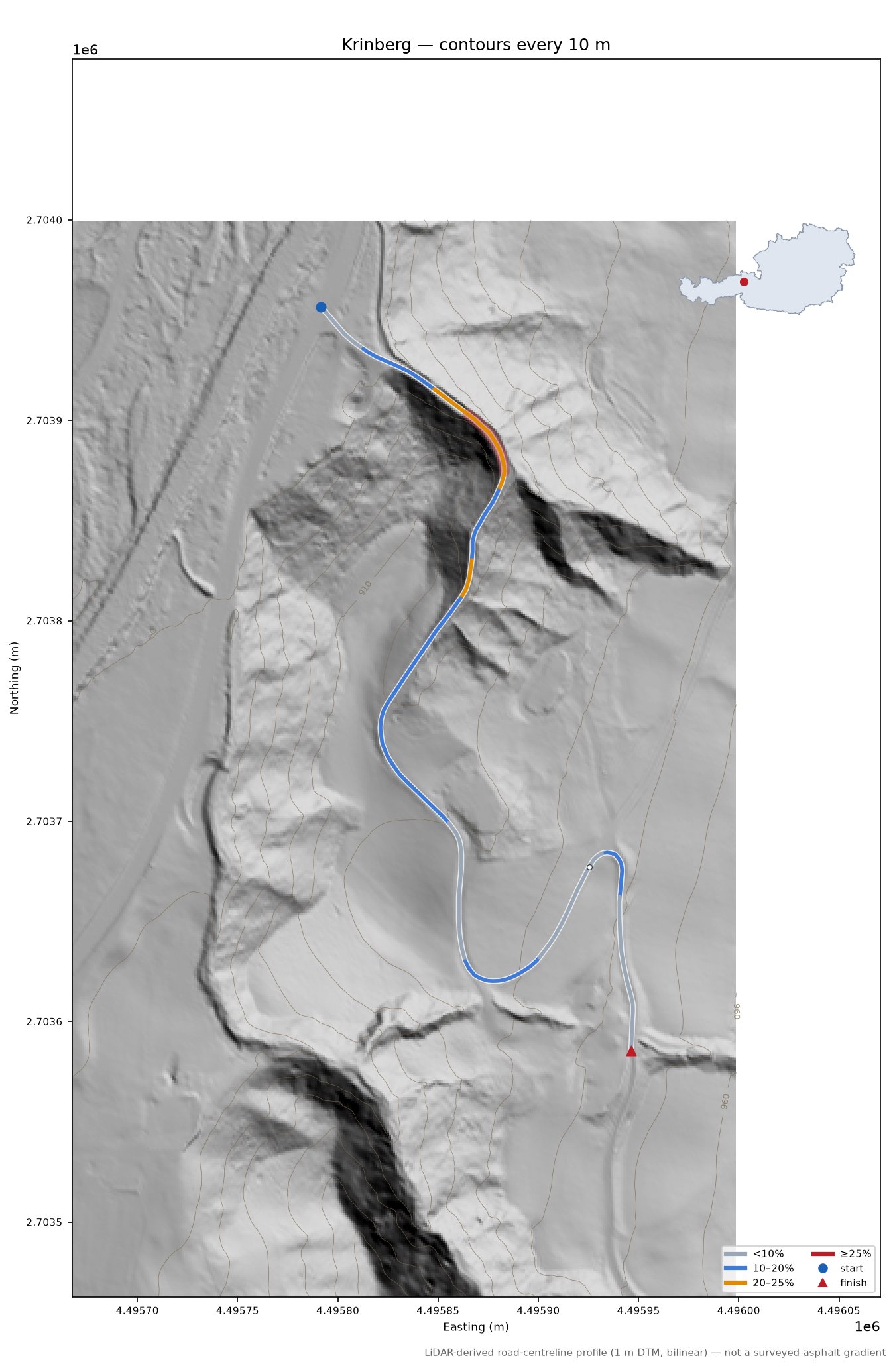 Krinberg LiDAR hillshade map with contours