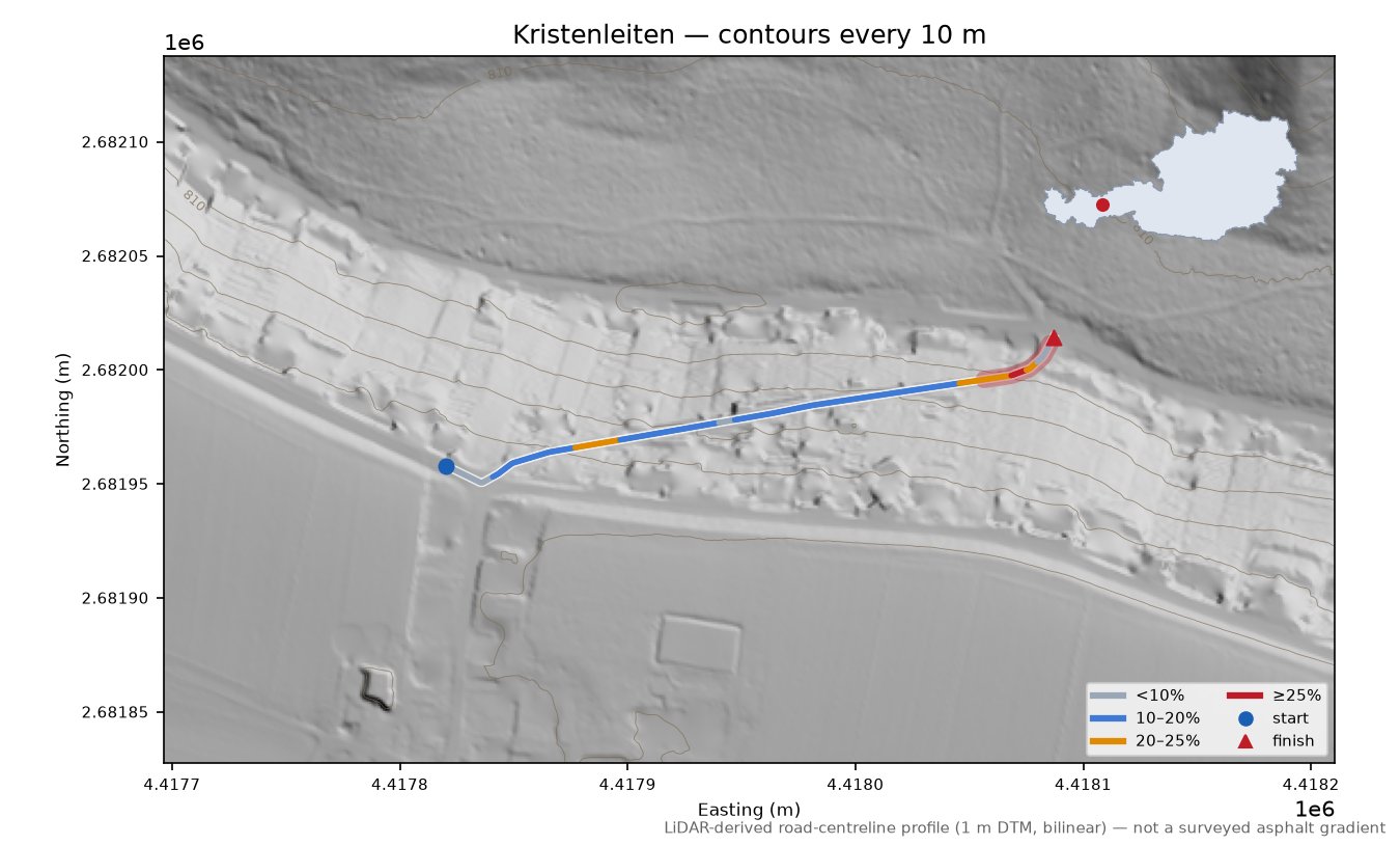 Kristenleiten LiDAR hillshade map with contours