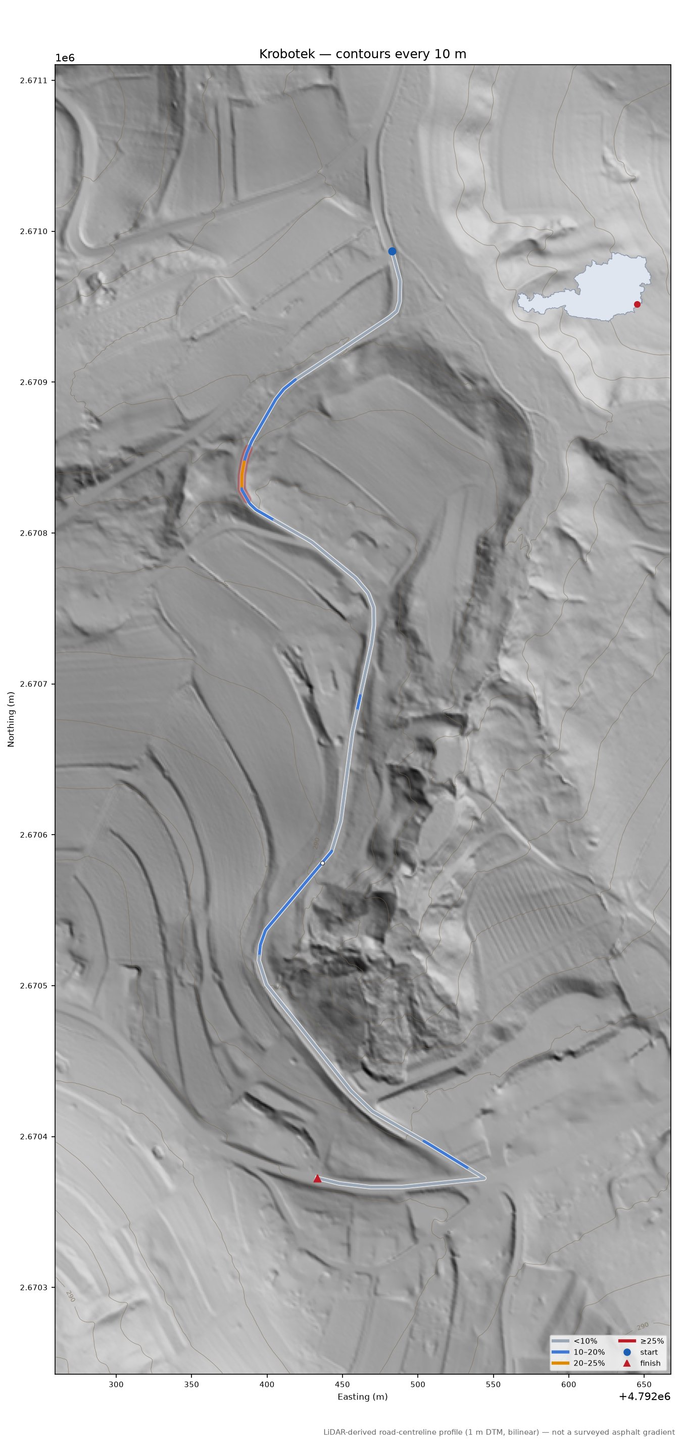 Krobotek LiDAR hillshade map with contours