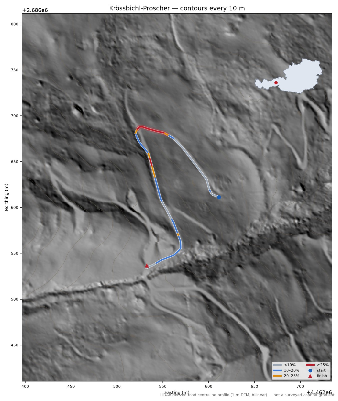 Krössbichl-Proscher LiDAR hillshade map with contours