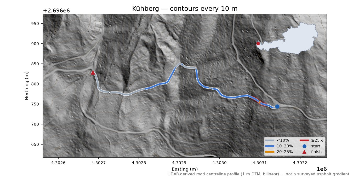 Kühberg LiDAR hillshade map with contours