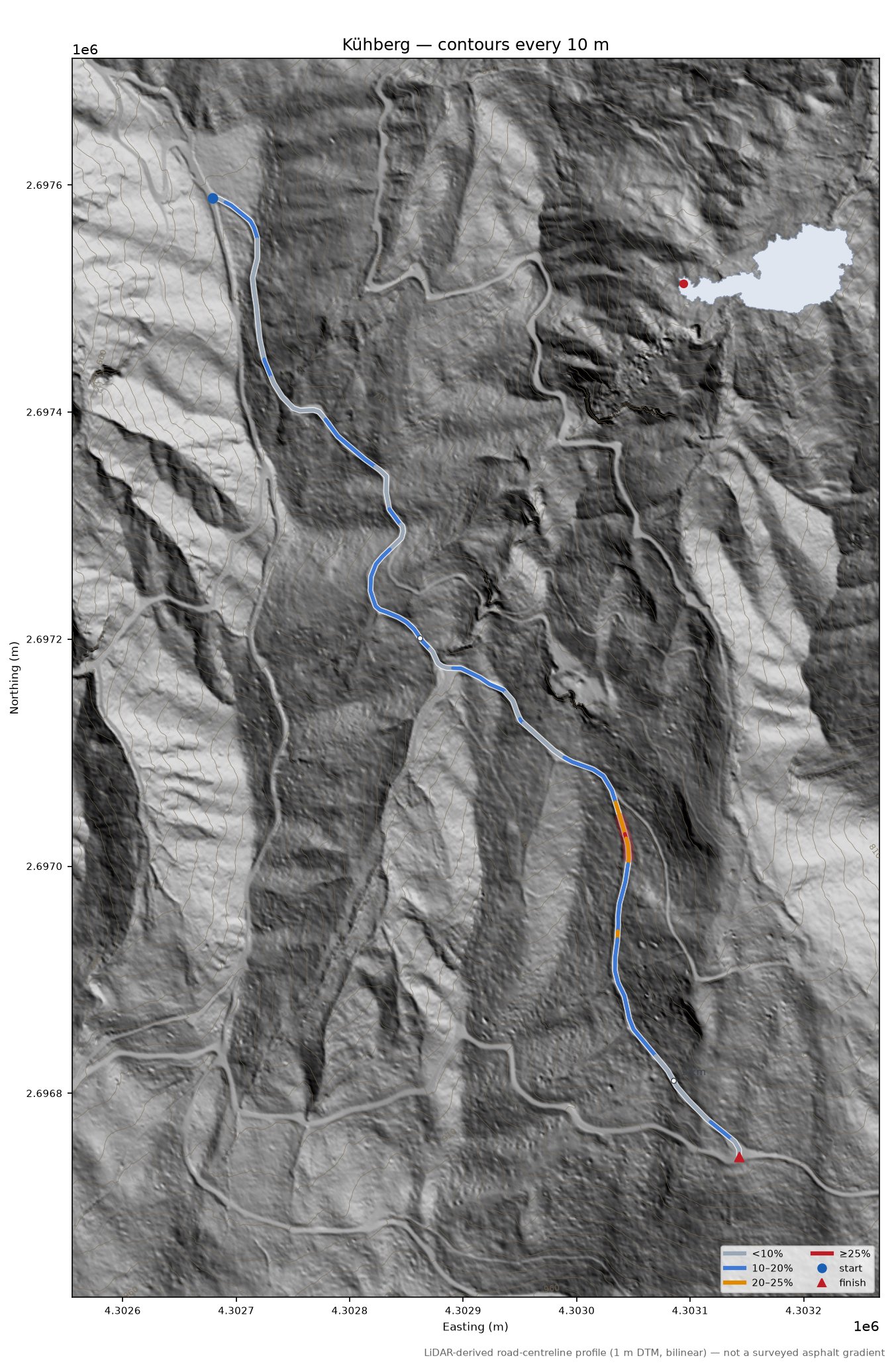 Kühberg LiDAR hillshade map with contours