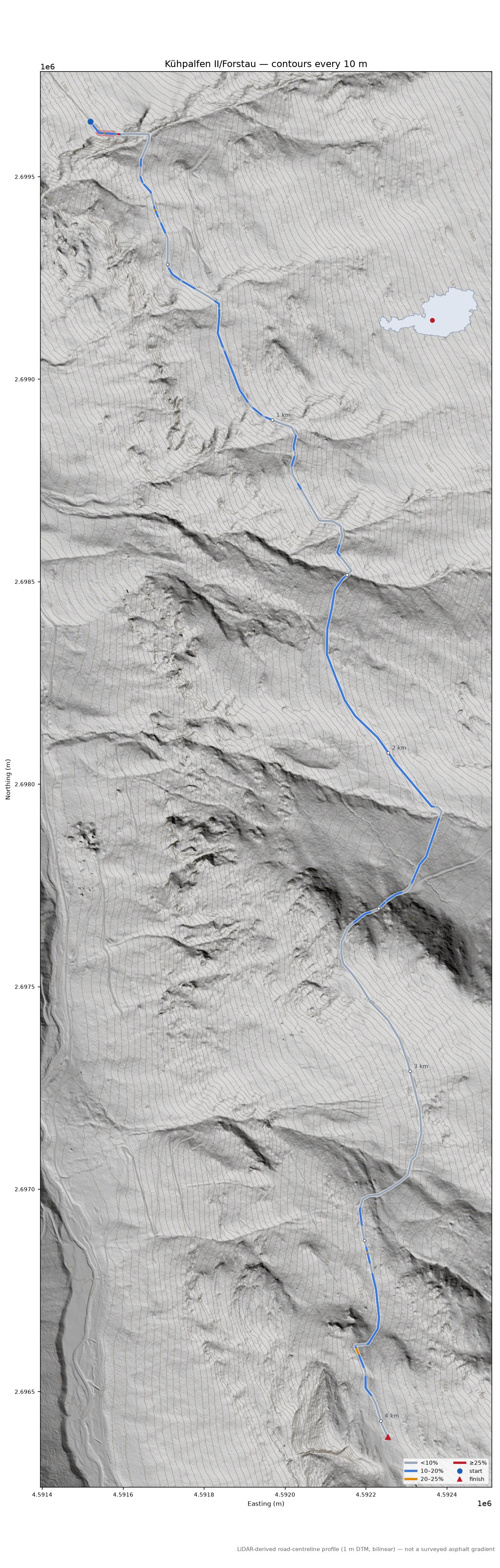 Kühpalfen II/Forstau LiDAR hillshade map with contours