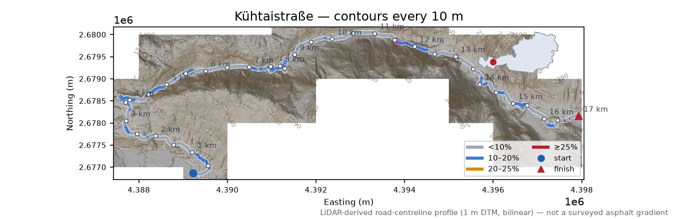 Kühtai (west side) LiDAR hillshade map with contours
