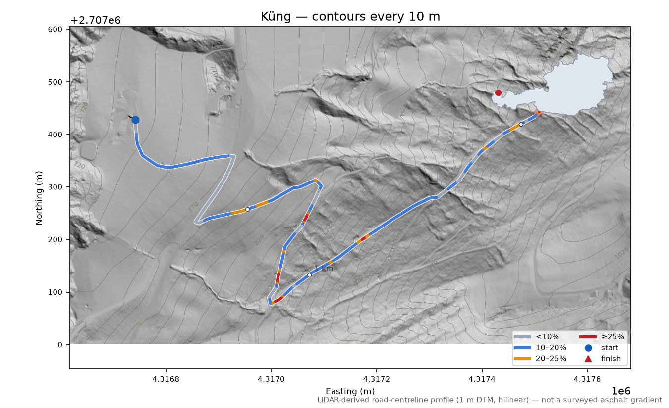 Küng LiDAR hillshade map with contours